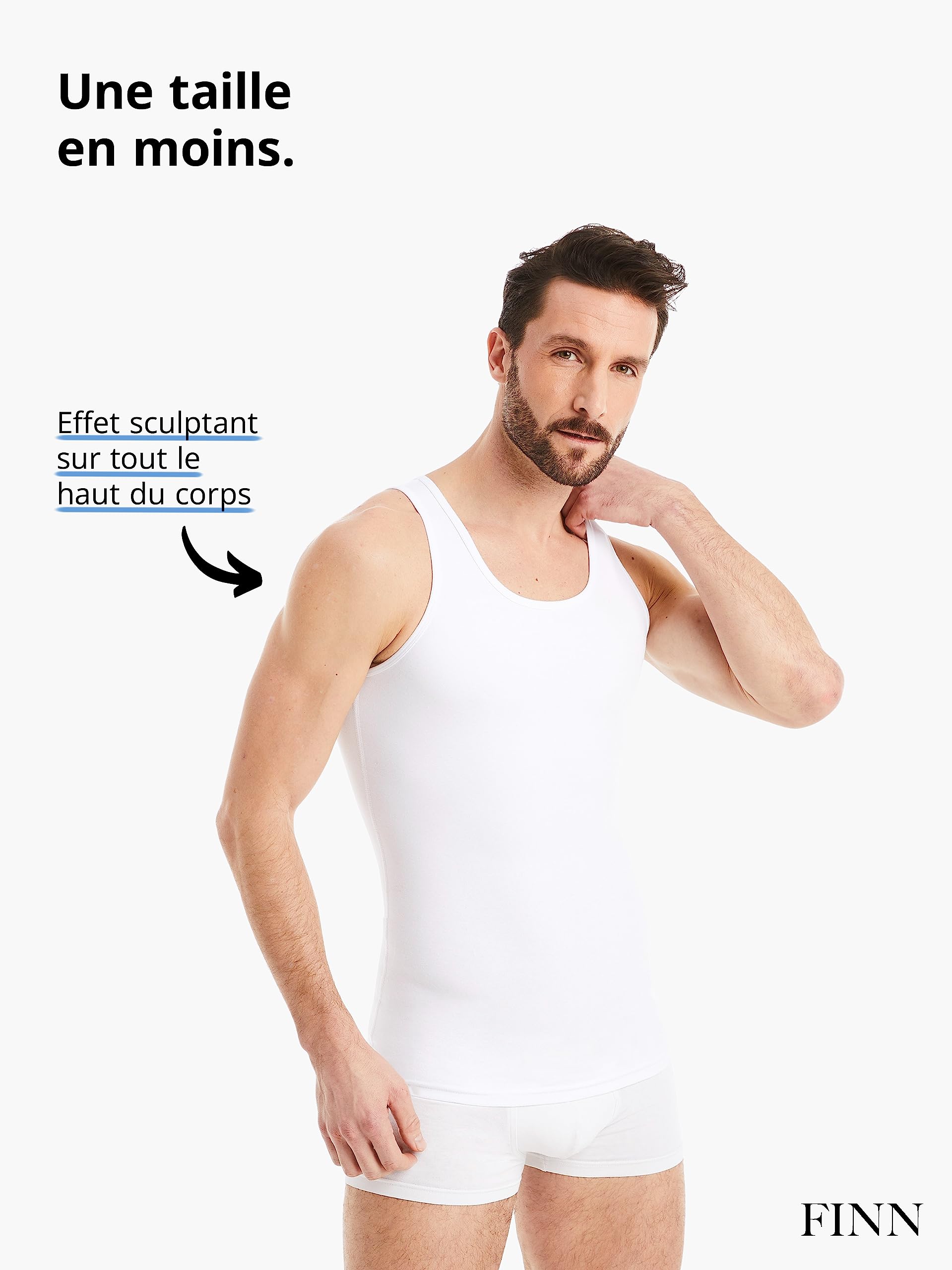 FINN débardeur modelant pour Hommes - Maillot de Corps Shapewear sans Manches en Coton - sous-Maillot de Compression Body Shaper pour Un Ventre Plus Plat