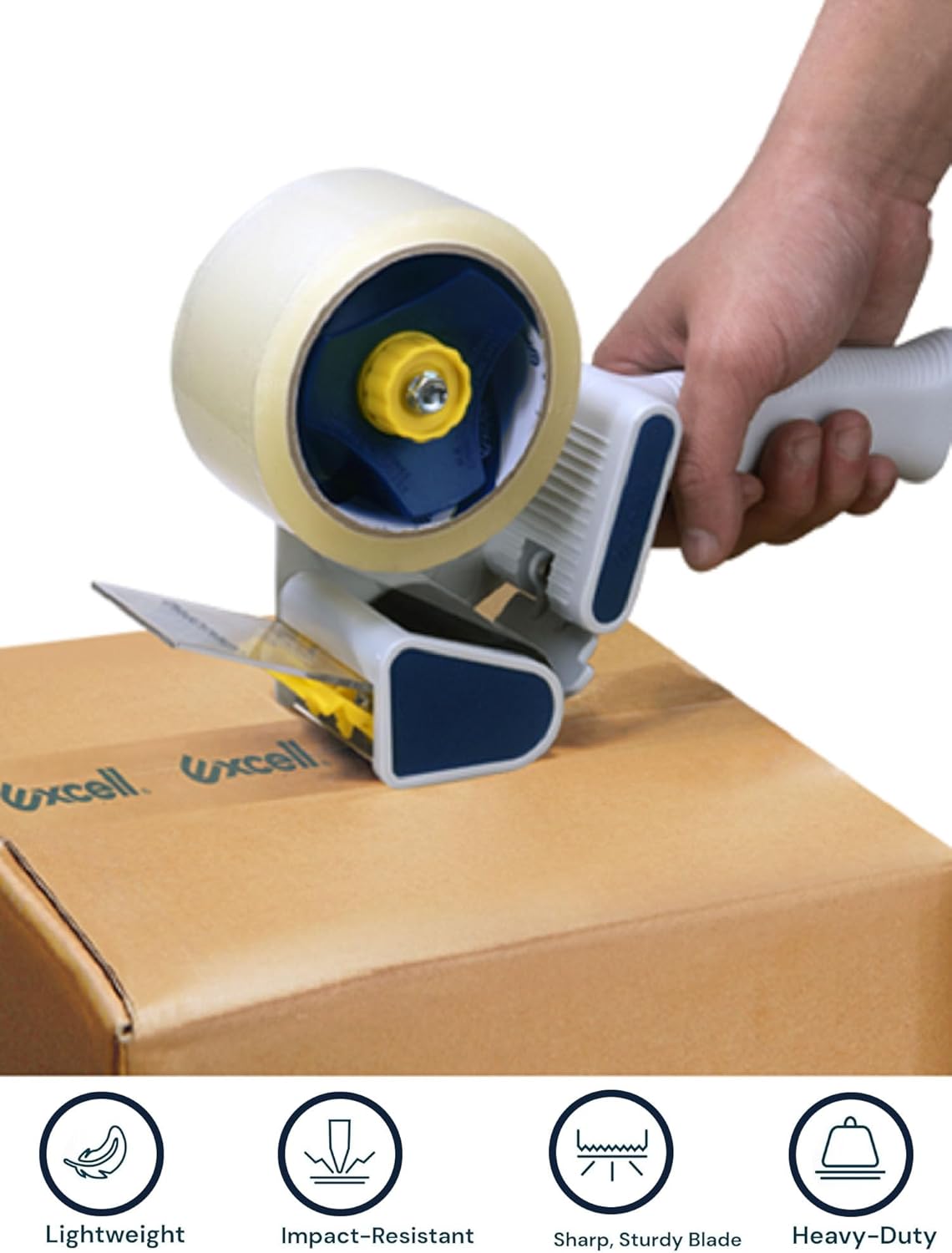 MDJ by Excell Packing Tape Gun Dispenser with Safety Blade Cover, 2 Inch Wide Carton Packing Tape for Commercial Packaging, Shipping, Moving, Carton and Box Sealing