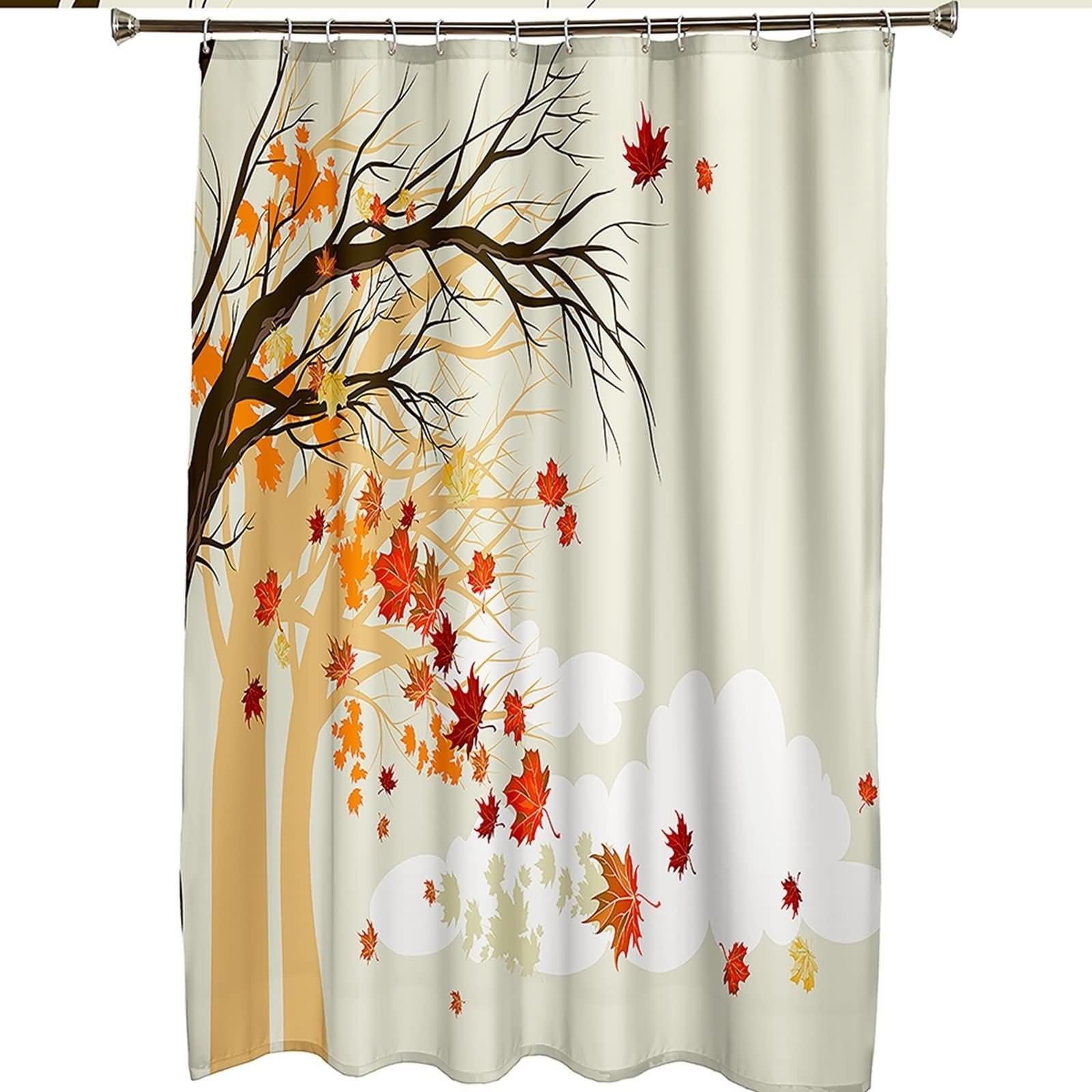 Duschvorhang 180X200, Duschvorhang Polyester Gelb Orange Schwarz Ahornblätter Haushaltsduschvorhang
