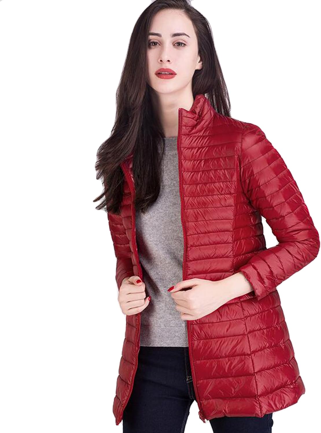 Women's Winter Packable Ultra Light Long Down Jacket Lightweight Waterproof Ladies Down Puffer Jacket Coat Parka