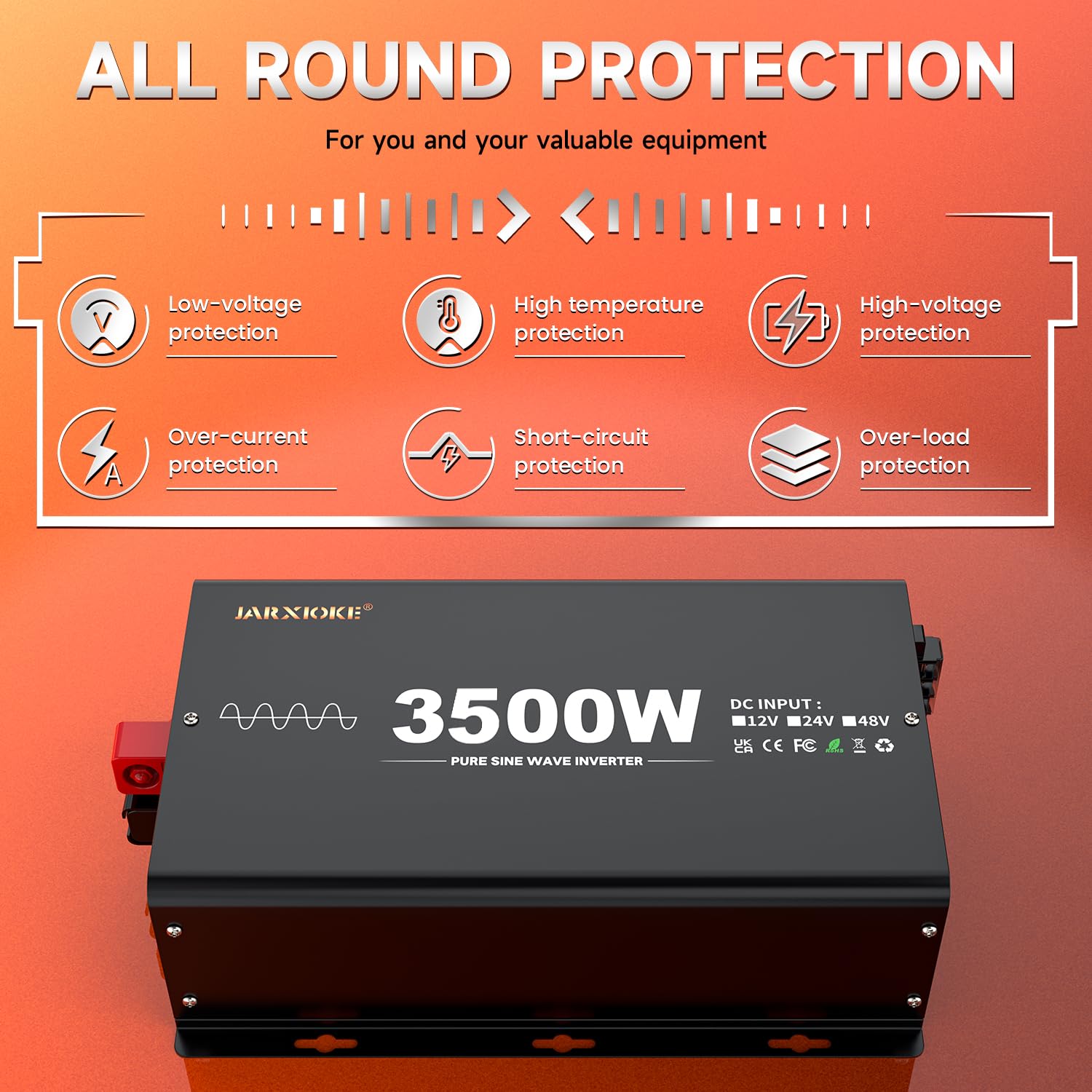 3500W Wechselrichter 12V auf 230V Reiner Sinus Spannungswandler Inverter mit Fernbedienung,Bildschirm LCD,Dual USB Ports,Type-C Port,2 AC-Steckdosen Inverter für Solar Fahrzeuge Auto Wohnmobil