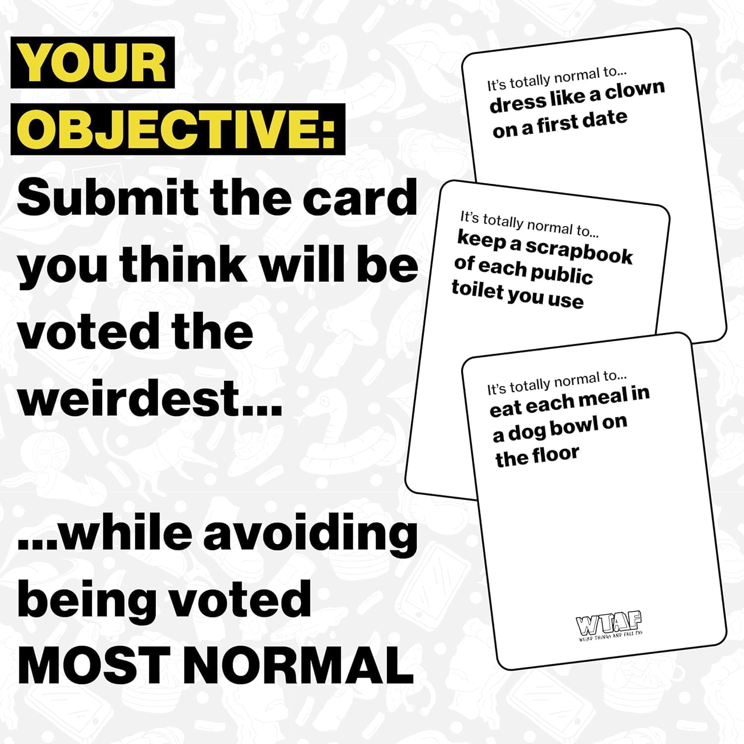 CratedWithLove: New Game! WTAF - Adult Party Game, Funny & Weird Card Game, Voting Play to Judge Your Weirdest Friends, 200 Absurd Scenarios, Age 17+ image 3