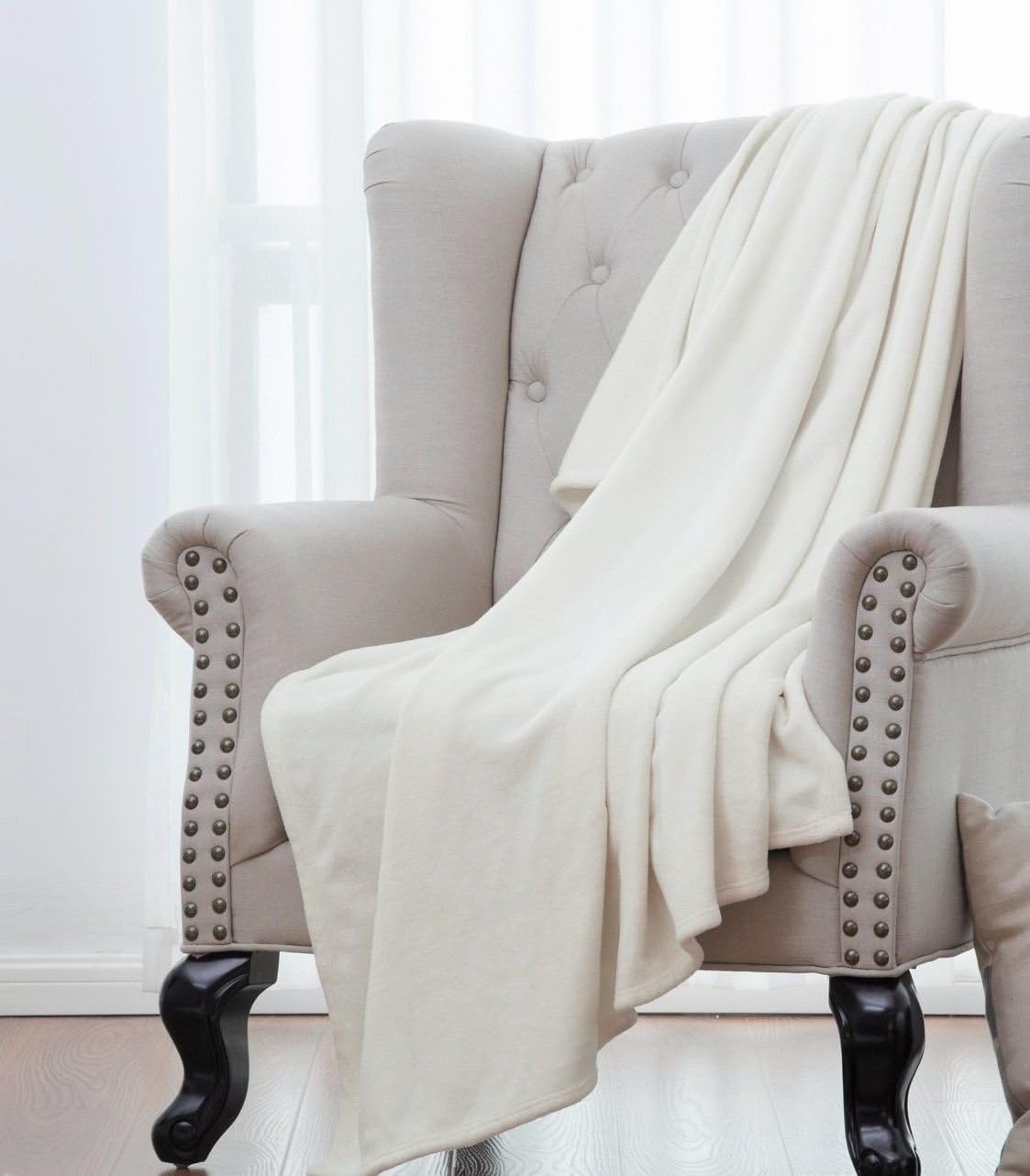 Throw Size Blanket 50" x 60", Very Soft Cozy Warm, Plush Fleece Portable Blanket, Lightweight Microfiber Solid Color Blanket, Machine Wash, Throw Blanket Ivory