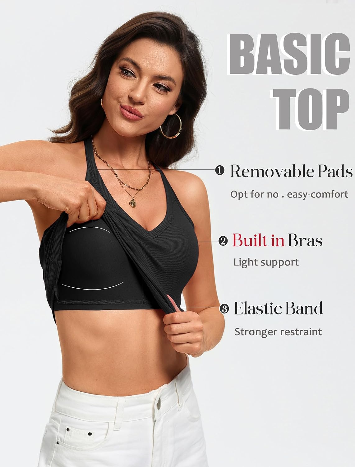 Avidlove V Neck Tank Top for Women Built in Bra Tanks Ribbed Racerback Fitted Long Casual Basic Cami Tops