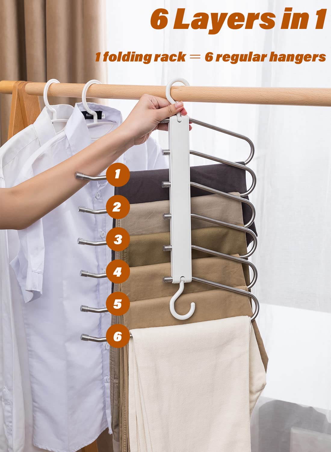 MOYKSRR 6 En 1 Cintre Pantalon, 2 Pièces Antidérapantes Pliables En Acier Inoxydable Pour Les Pantalons, Jeans, Vêtements Et Serviettes