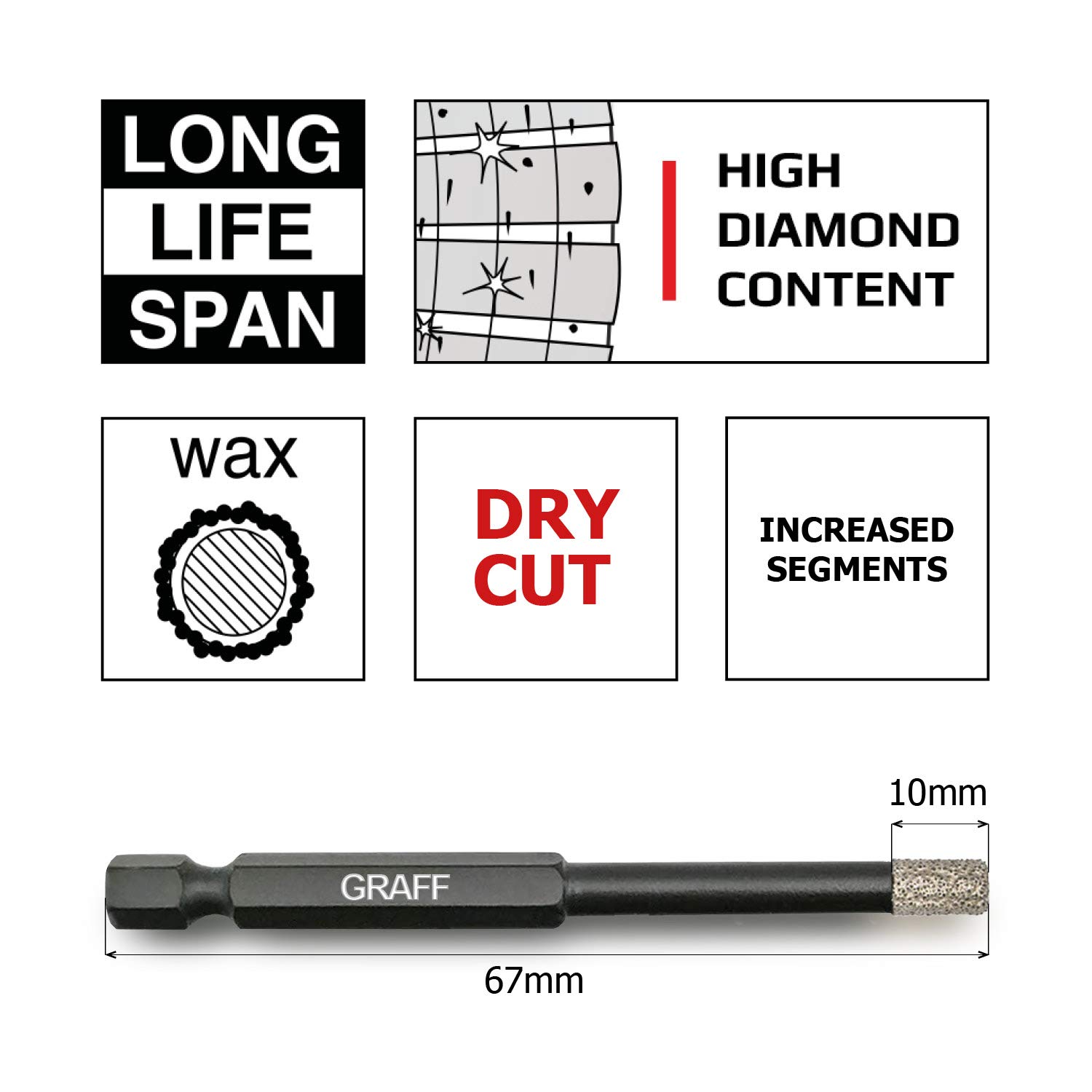 Diamond Drill Bits Set for Tile Porcelain Gres Ceramic 1/4 Inch 5/16 Inch 3/8 Inch with Quick Change Hex Shank – Diamond Tile Bits Set (3Ps) GRAFF