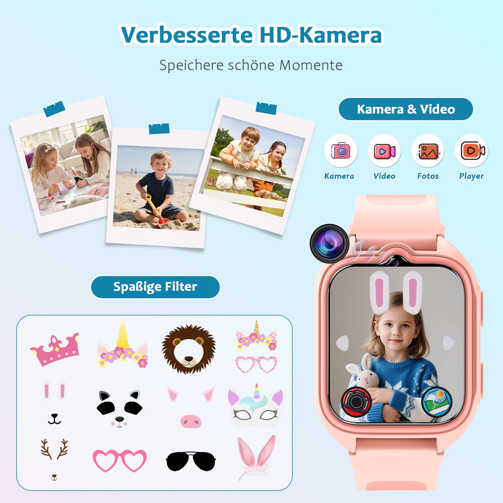 Blackview Smartwatch Kinder, 1,75'' TFT-Touchscreen, 800mAh Akku, langer Akkulaufzeit, integrierte Lernspiele, Lernkarten,Hörbücher, Kurzgeschichten, Wecker, Schrittzähler, Kinderuhr für Junge/Mädchen
