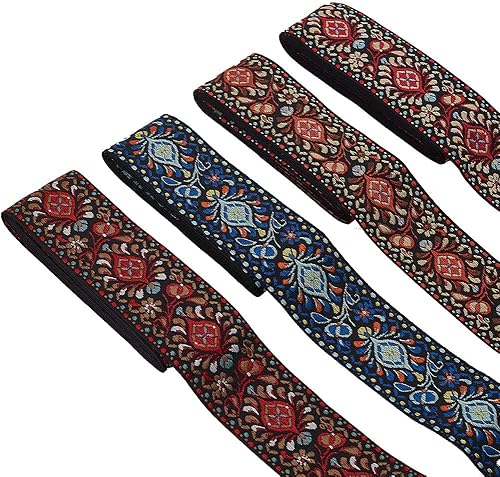 PH PandaHall Cinta jacquard vintage de 8 yardas y 2 pulgadas, cinta tejida con embridado bohemio jacquard, ribete floral para accesorios de ropa de