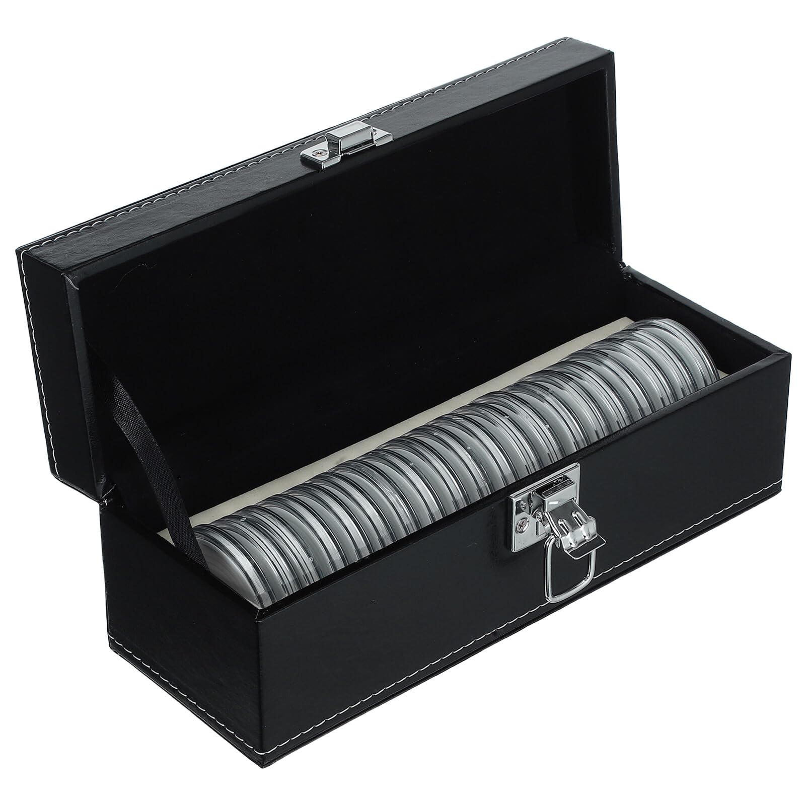 Hemobllo Boîte de Collection de Pièces de Monnaie Noire avec 20 Emplacements, Capsules Hermétiques en Plastique et Mousse Eva, Organiseur Compact et Portable pour Collectionneurs