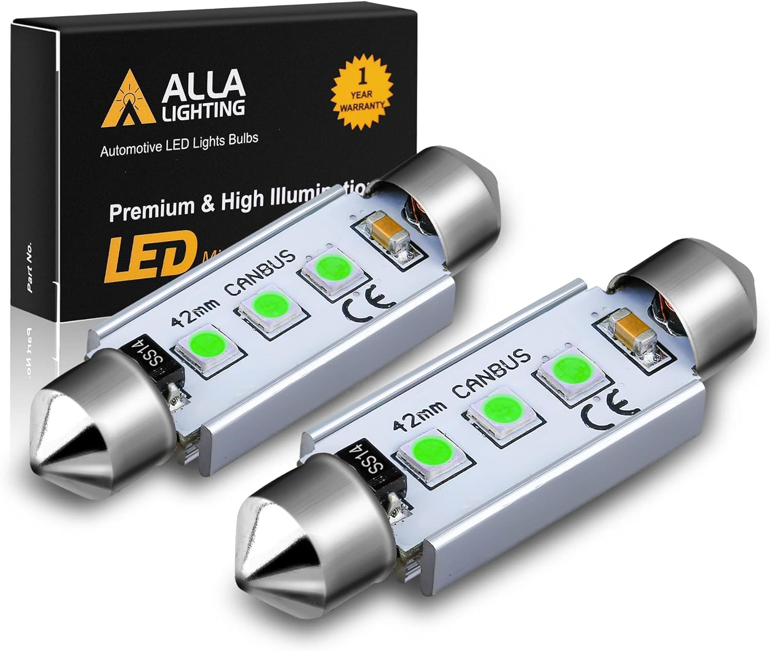 Alla Lighting 41mm/42mm 578 211-2 212-2 LED Festoon Bulbs, 8000K Ice Blue Interior Dome, Map, Trunk, Step Courtesy Lights Lamps