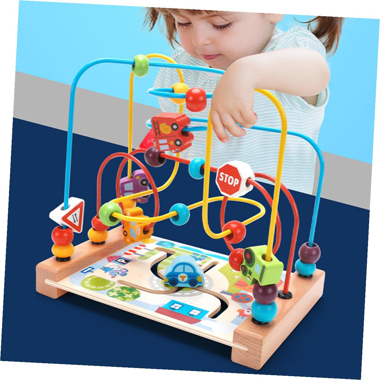 Toyvian Gioco Labirinto di Perline in Legno Rotondo per Ragazzo Ragazza | Struttura in Ferro, Tema Oceano, 1 Pezzo, Gioco Educativo per Sviluppo Cognitivo e Manualità