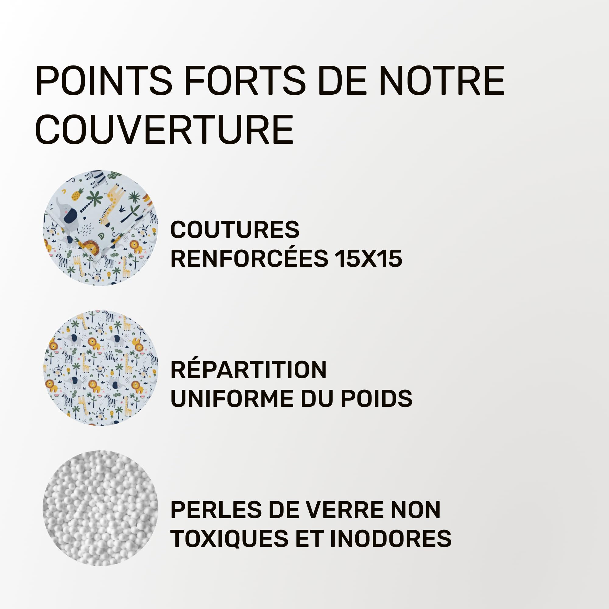 Dailydream Couverture Lestée Enfant | thérapeutique | 90x120 cm | 2,3 kg | Motif Safari | 100% Coton | avec Perles de Verre | Couette pondérée | apaisante et relaxante | Poids corporel 20-35 kg