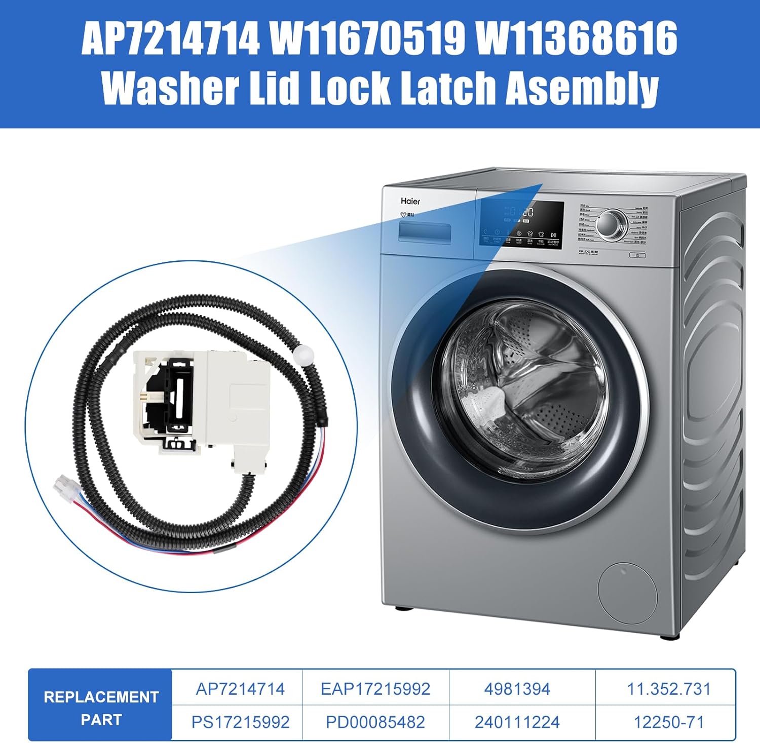 W11368616 W11670519 Washer Lid Lock Latch Assembly Compatible with Whirlpool Maytag Washer Lid Lock Replacement MVW4505MW0, MVW4505MW1, MVW5430MW0, MVW5435PW0, MVW5035MW1, Replaces 4981394, AP7214714
