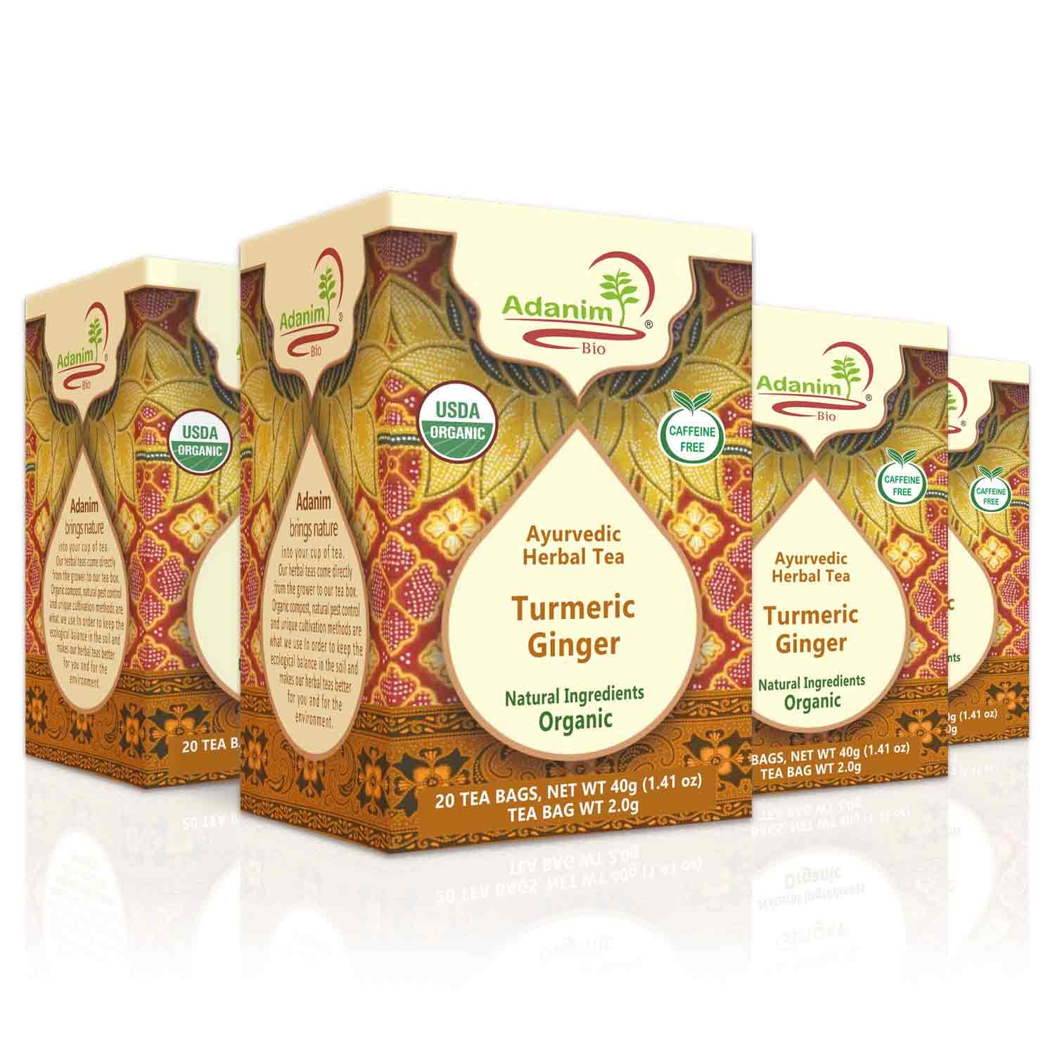 Adanim Bio Ginger Turmeric Tea, Value Pack 80 Teabags, Caffeine-free Organic Blend of Soothing and Flavorful Herbal Infusion for Overall Well-being Adanim Bio Ginger Turmeric Tea, Value Pack 80 Teabags, Caffeine-free Organic Blend of Soothing and Flavorful Herbal Infusion for Overall Well-being