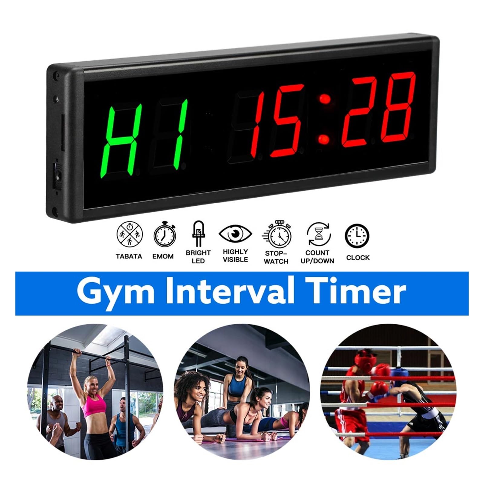 Temporizador de Gimnasio, Temporizador de gimnasio 2,3 ", cronómetro intervalo LED, reloj pared Digital con cuenta atrás, Fitness dígitos, pulgadas hacia abajo/arriba for el hogar
