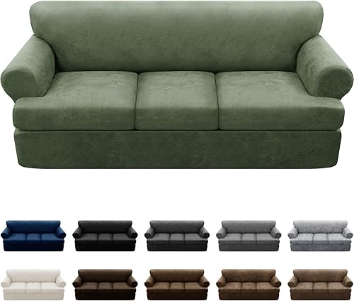 Miniatura 64 de Fundas para sillón con cojines en forma de T de 2 piezas, apariencia de cuero, funda para sofá, funda para silla, protector elástico para muebles,