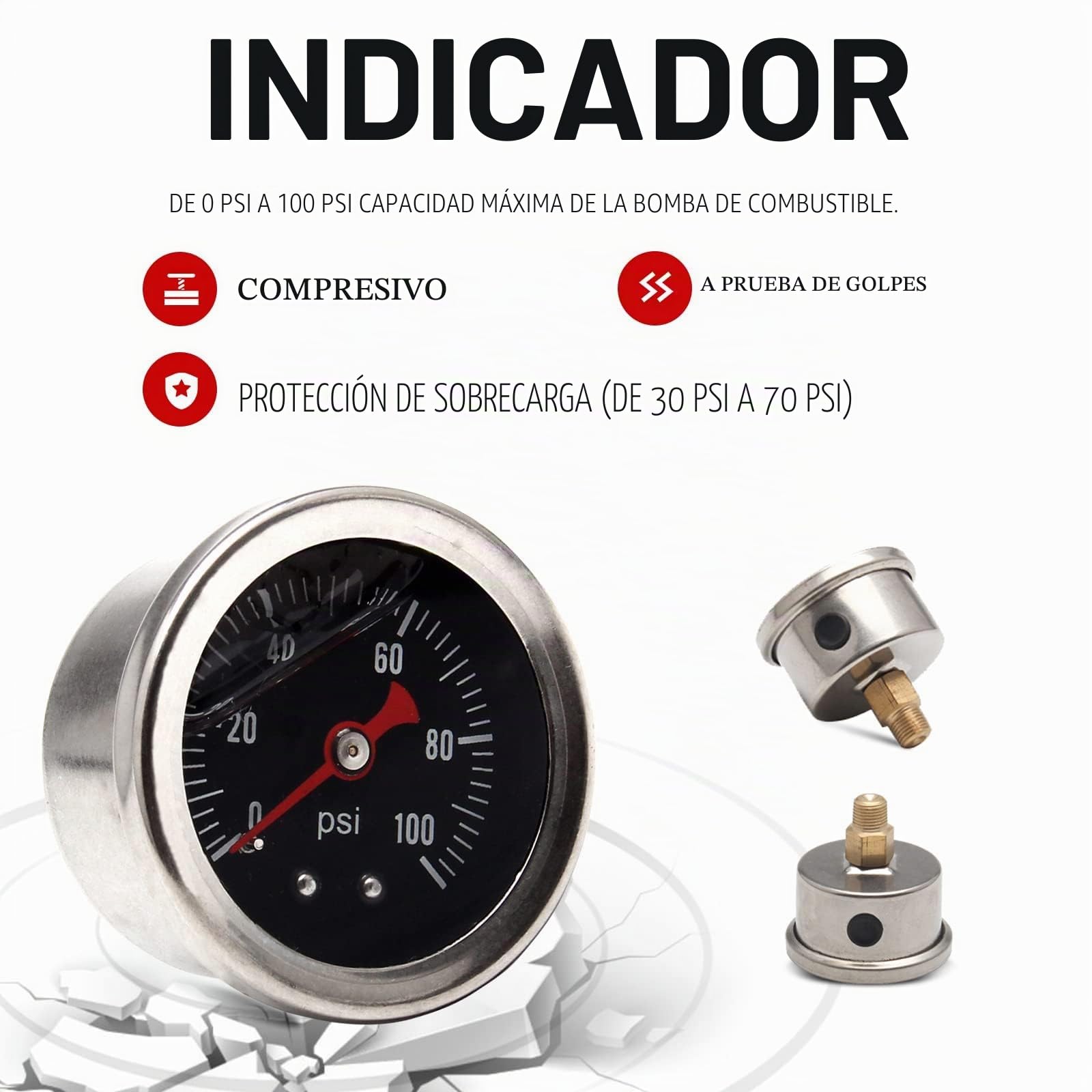 EFI - Kit regulador de presión de combustible 0-100 psi con calibre 6AN ajuste de línea de combustible universal ajustable de aluminio (negro)