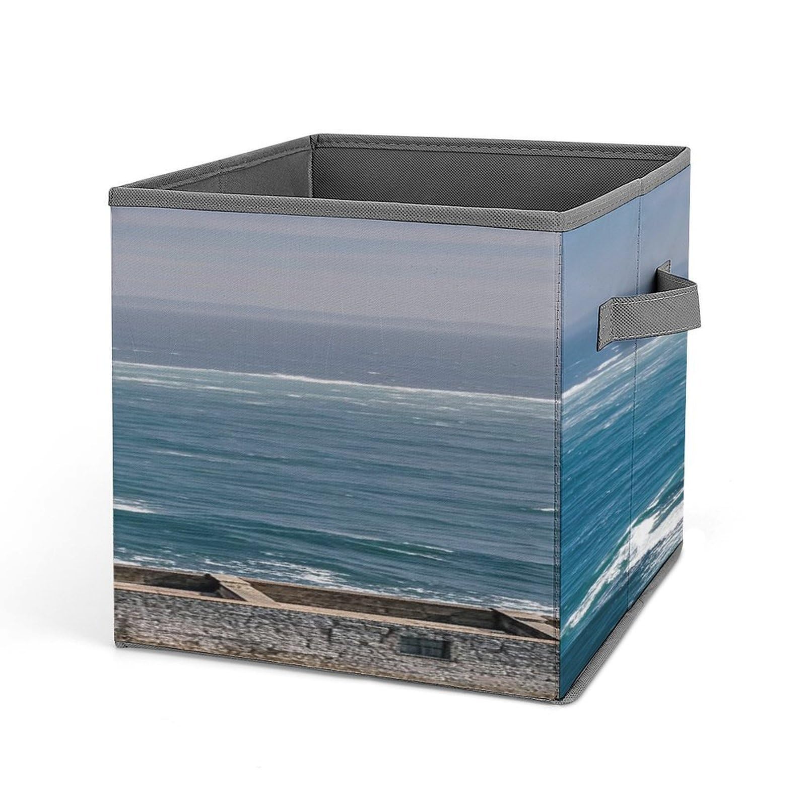 VstaDank Lighthouse Sandbeach Storage Bin Collapsible Storage Cubes Organizer Oxford Cloth Storage Box with Dual Handles Large Stackable Closet Storage Bins for Sheets Hat Sweater