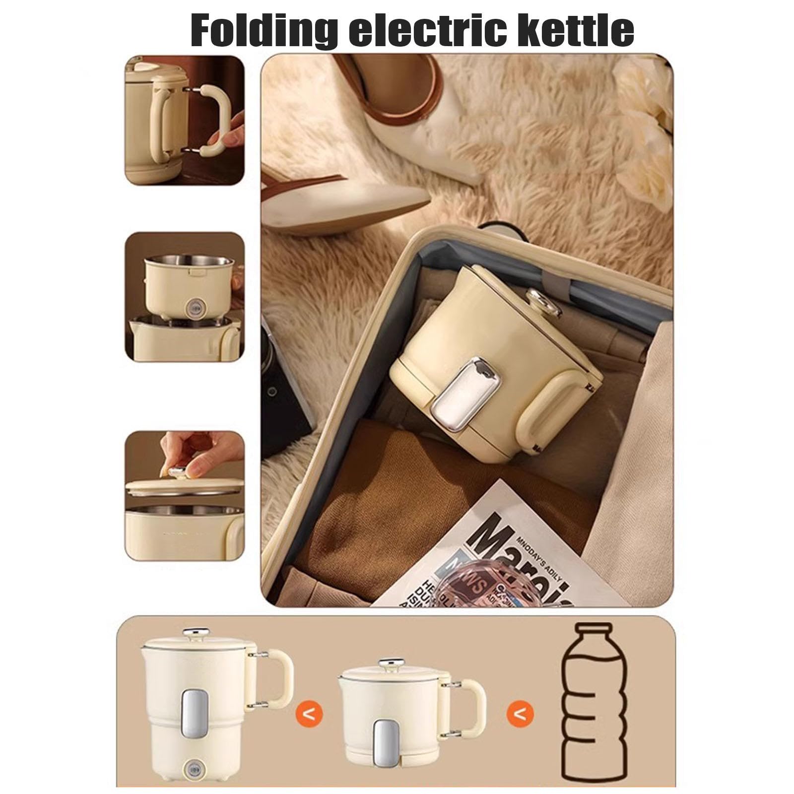 Bollitore Elettrico Pieghevole, Bollitore da Campeggio da 0,8 Litri con 2 Controlli Della Temperatura e Rivestimento, Bollitore da Viaggio Portatile con Mantenimento In Caldo per Interno, 500 W