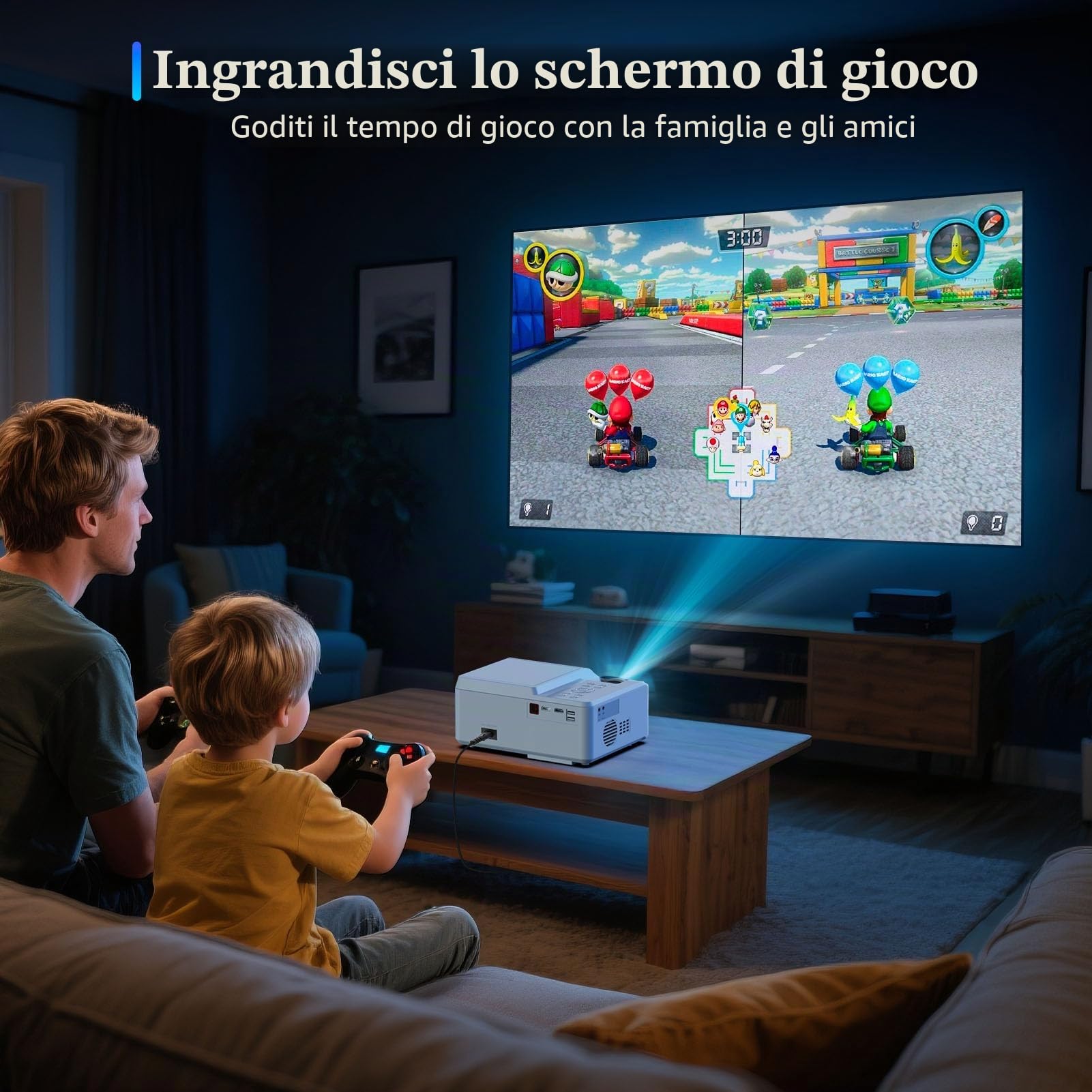 Proiettore DVD portatile con lettore DVD integrato, mini proiettore cinematografico con altoparlante integrato, compatibile con PC/TV/HDMI/USB/AV, schermo HD 1080P da 200 pollici per film