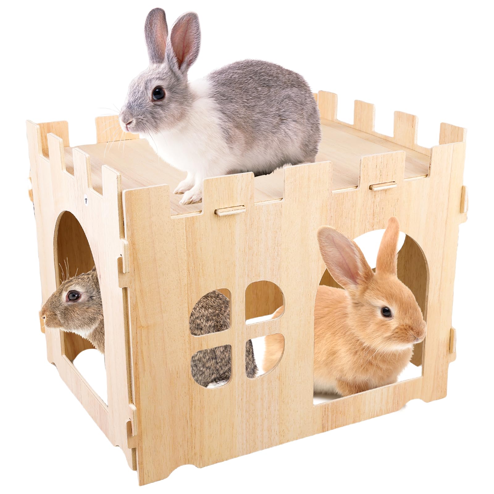 Grande maison pour lapin : grande maison pour lapins pour petits animaux, maison de jeu en bois à cacher, idéale pour les cochons d'Inde, les lapins nains et autres rongeurs (40 x 30 x 30 cm)
