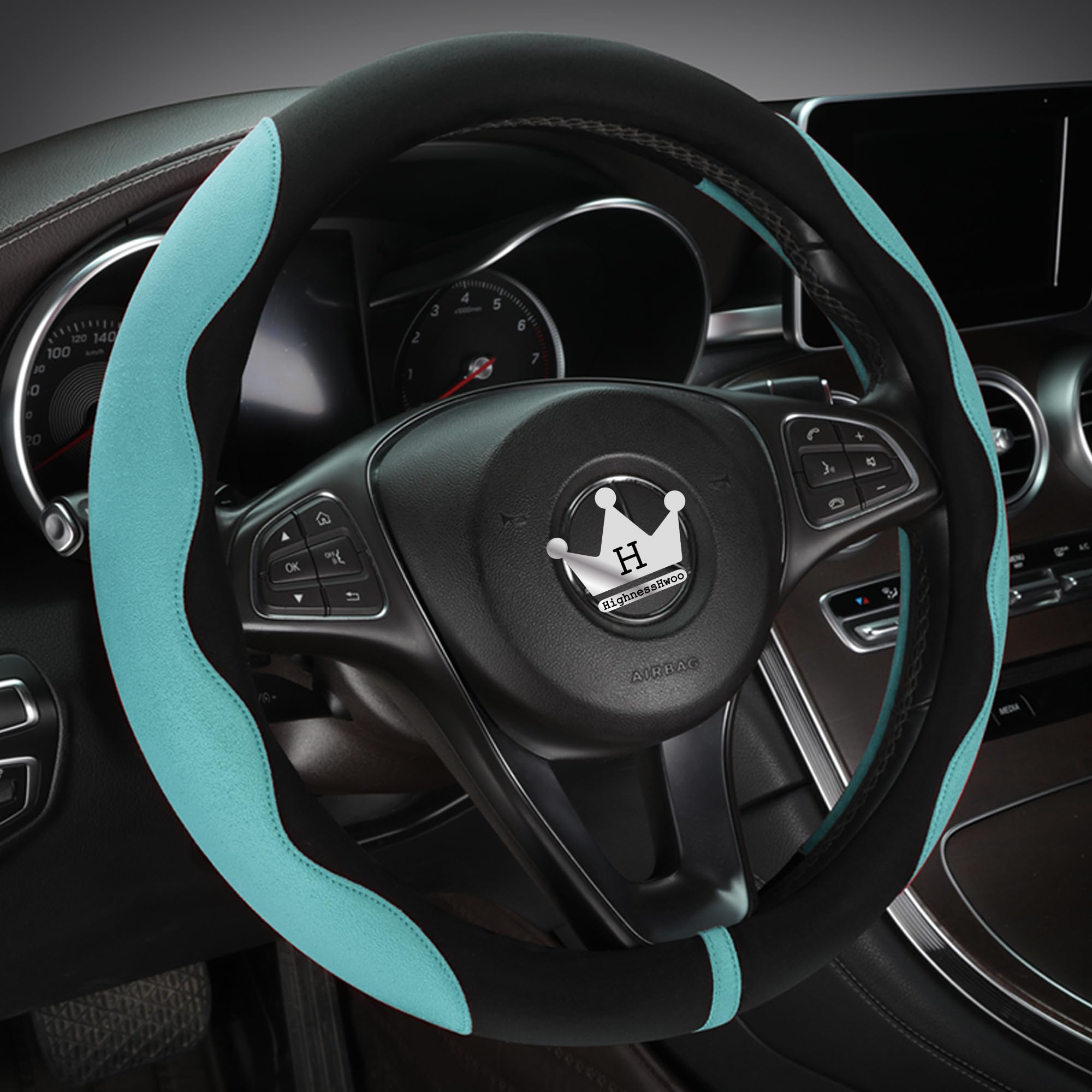 HighnessHwoo Luxuriöser Suede Auto Lenkradbezug, Komfort Lenkradabdeckung, weiches Leder, gepolsterte Räderabdeckung für F150, Jeep Van, dünne Auto Griff Abdeckungen, Universelle, 39-41cm, Grün