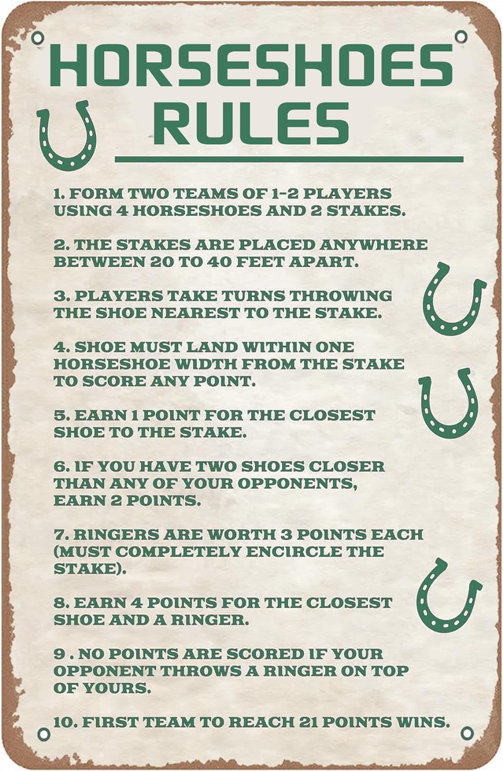 Kwqdozf Tin Sign-7 12X16inch Horseshoes Rules Vintage Metal Aluminum Tin Sign Door Signs 12X16