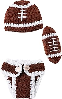 هاوكايني دعائم التصوير الفوتوغرافي لحديثي الولادة ملابس لاعبي كرة القدم والتصوير من الكروشيه قبعة بيسبول وسروال للاولاد والبنات عمر 0-3 بني الياف