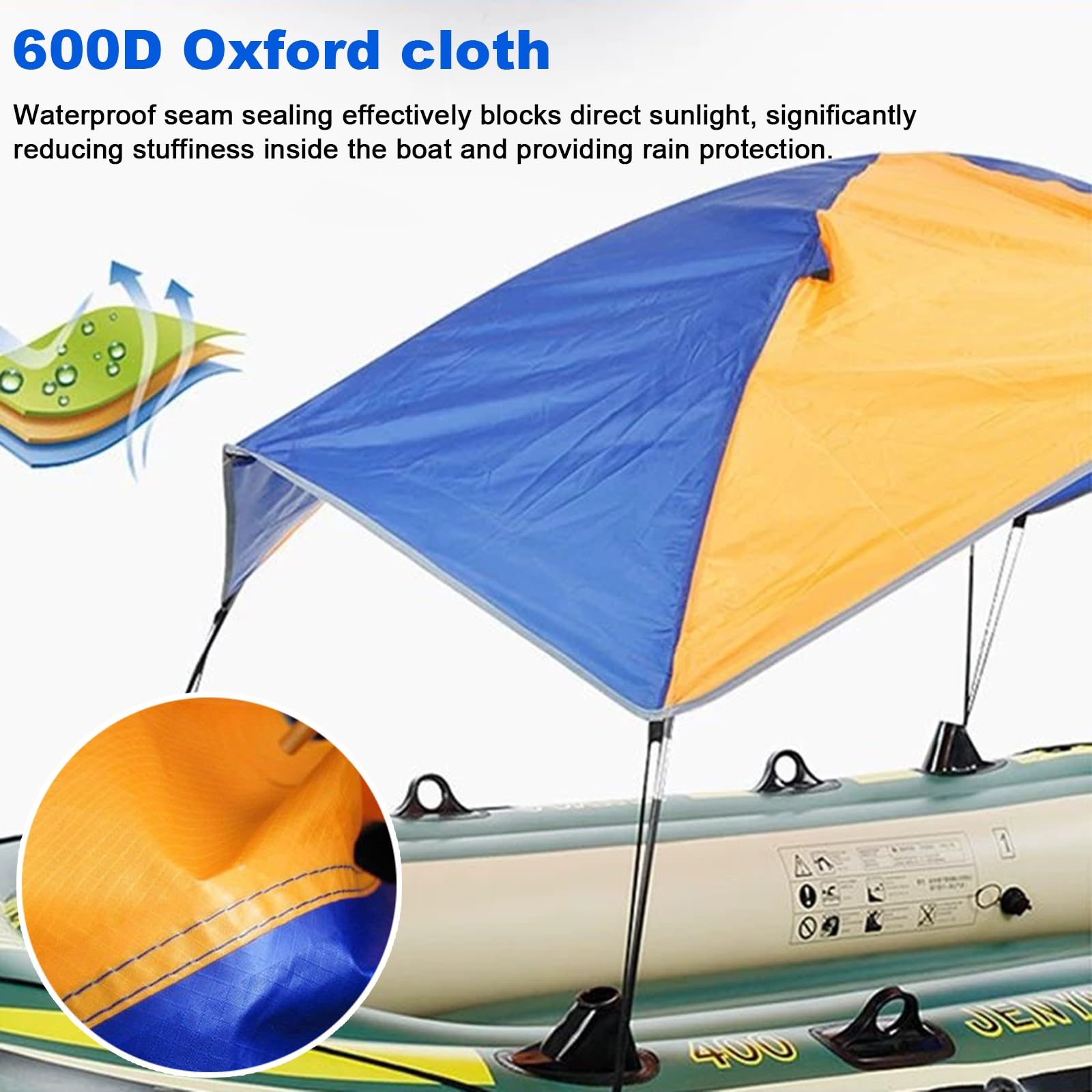 Tendalino Barca, Tendalino per Gommone, Tessuto Oxford 600D, con Custodia per Riporlo, per Gommoni da 2-4 Persone(190x151.5cm/75x59.6in)
