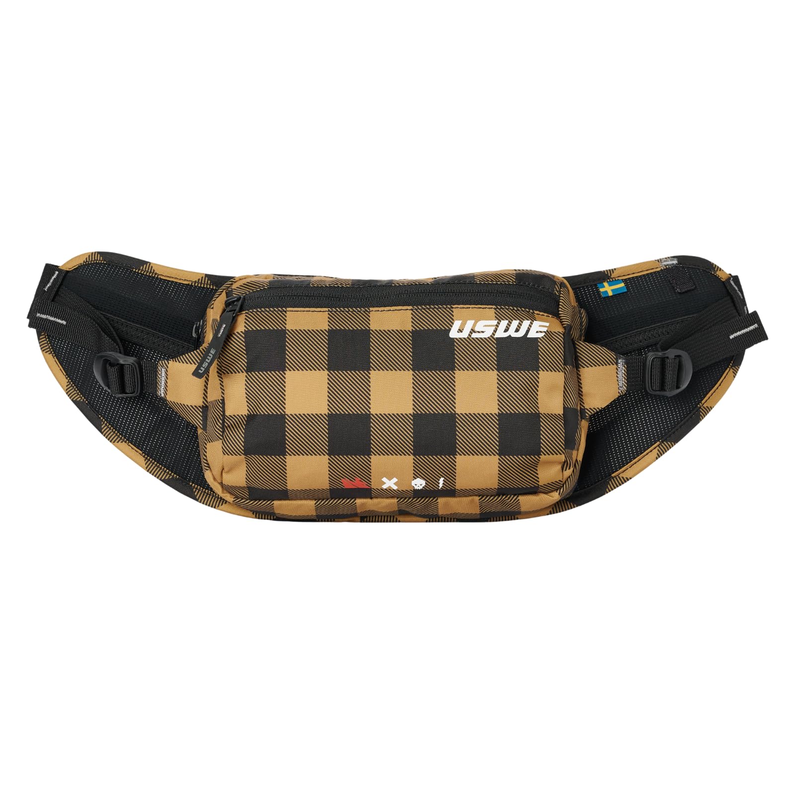 USWE Adjustable Waist Hip Pack Belt, Fanny Pack, Lightweight, Bounce-Free Fit, Zippered Storage Pockets for MTB, Enduro, Hiking, Hydration Bladder Compatible (Not Included), Flannel Bronze, 2L US