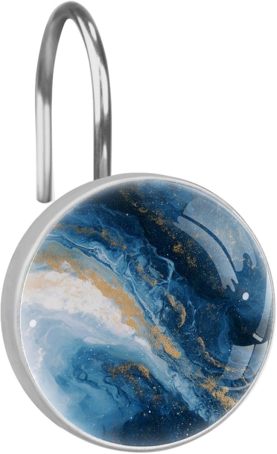 Starry Sky Blue Marble Shower Curtain Hooks Rings, Round 12 Pcs Resin Glass Shower Curtain Hangers for Bathroom, Rust Proof Stainless Steel Shower Hooks for Shower Curtain Rod