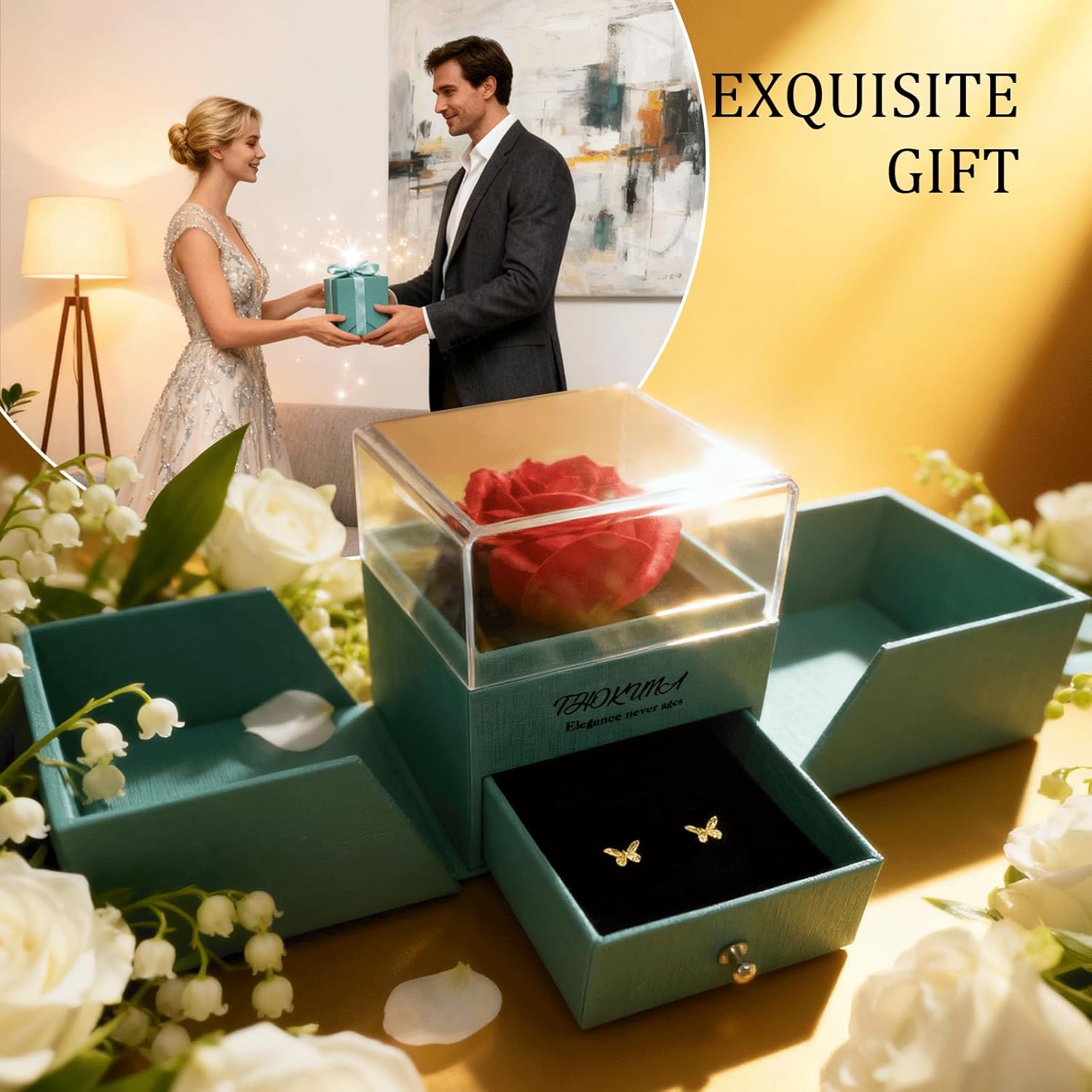 THOKUNA 18K Gold Plated Sterling Silver Screw Back Small Trendy Dainty Cute Butterfly Stud Earrings for Women with Jewelry Rose Box - Image 6