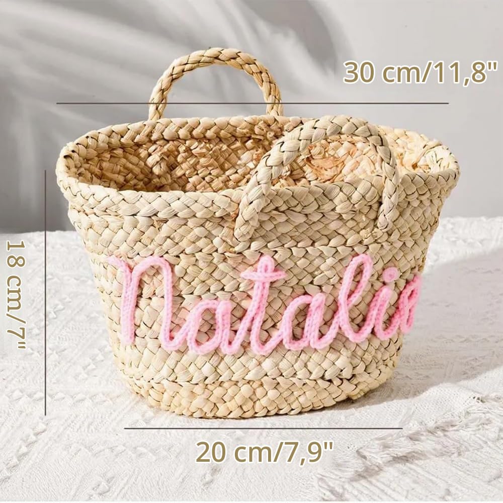 Bolso Pequeño Personalizado For Mujer, Cesta Tejida De Paja For Niña De Las Flores, Bolso De Mano Con Nombre Bordado Personalizado For Dama De Honor, Ideal For Bodas, Vacaciones, Viajes.