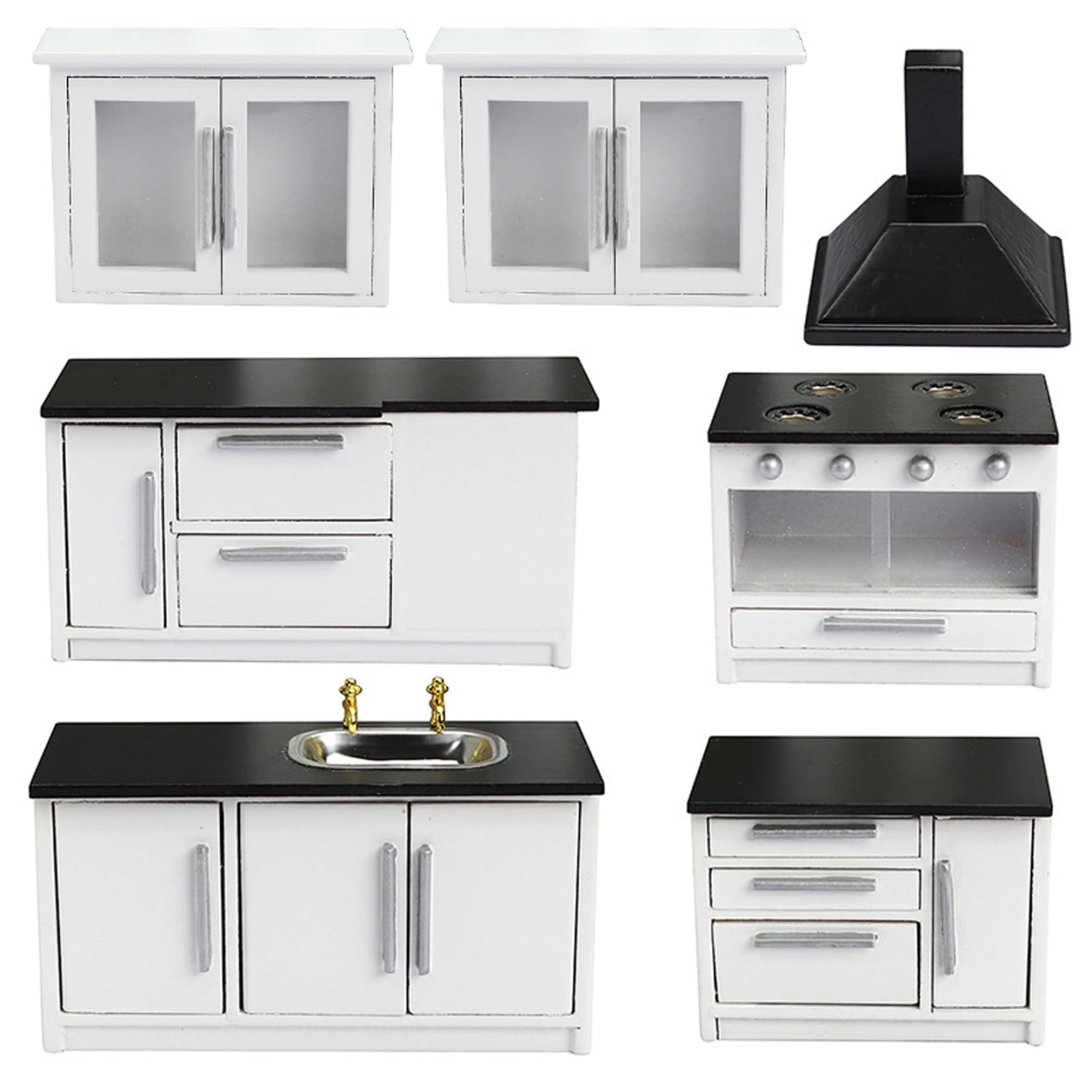 Cucina per casa delle Bambole, 7 Pezzi/Set 1 mobili per casa delle Bambole in Legno in Scala 12, Accessori per Miniatura di Simulazione