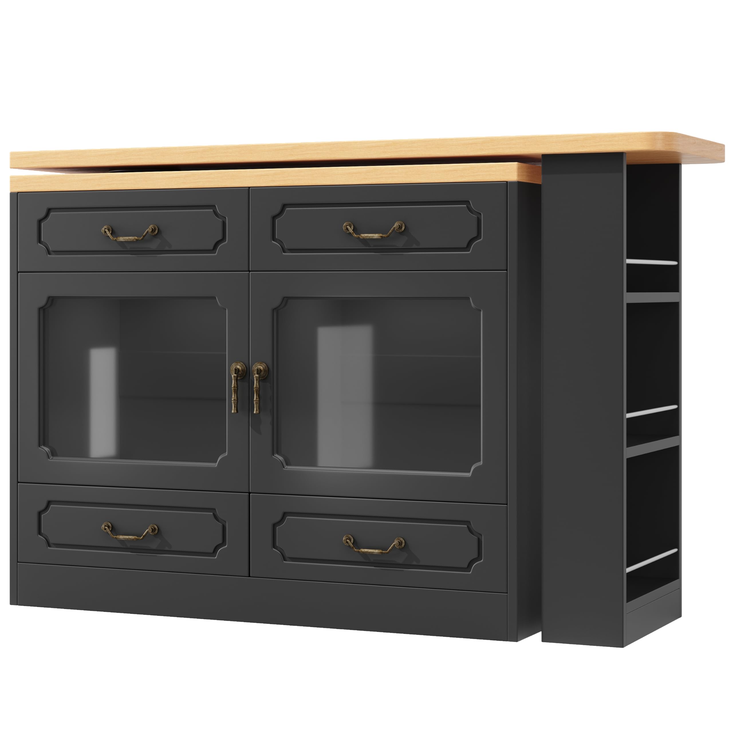 Mesa de bar extensible 135-203 x 39 x 92,8 cm con espacio de almacenamiento, giratoria 360°, comestible, adecuada para dormitorio, salón, comedor, mesa de bar telescópica con LED, mesa alta