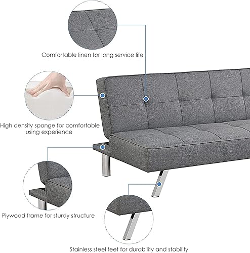 Miniatura 6 de Sofá cama plegable convertible, sofá cama de tela moderna, sofá reclinable con patas cromadas para sala de estar, dormitorio, apartamento, oficina,