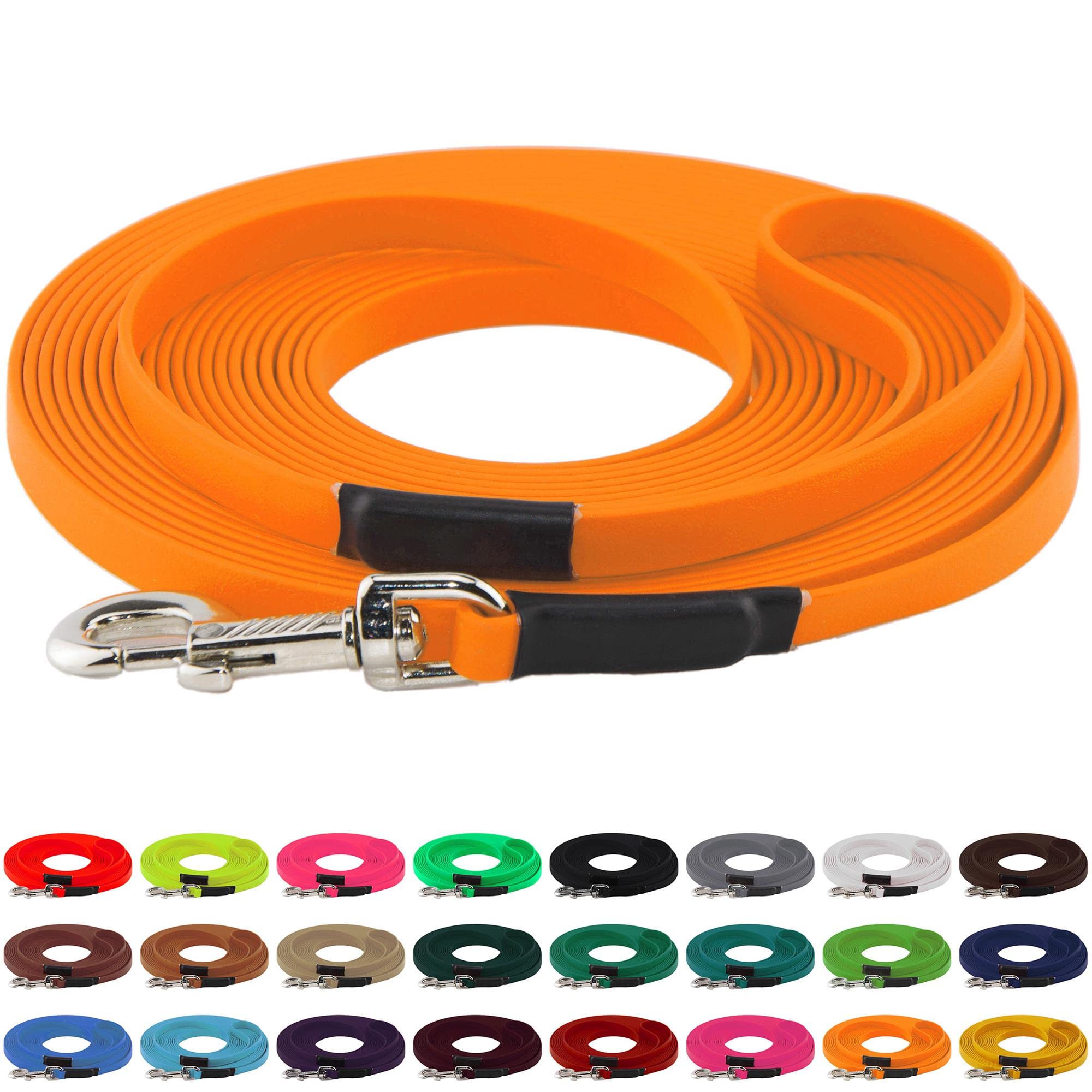 LENNIE BioThane Schleppleine, 9mm, Hunde 5-15kg, 15m lang, mit Handschlaufe, Pastell-Orange, genäht