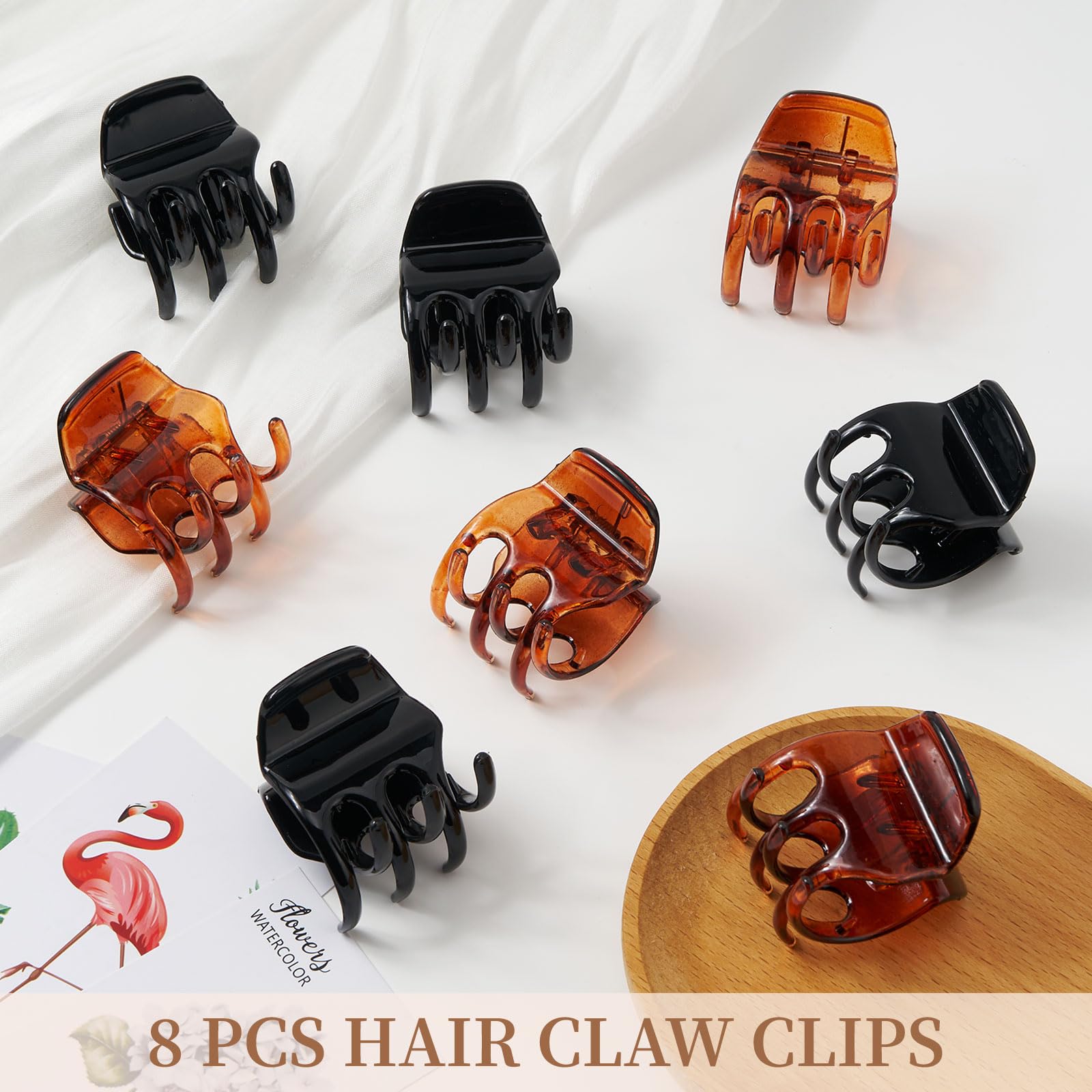 QIUTIMIY Haarklammern für Damen, mittelgroß, rutschfest, 3,5 cm, Schwarz und Braun, Kunststoff-Haarspangen für dünne/dicke Haarklammern, kurze Haar-Accessoires, 8 Stück, Stil 3)