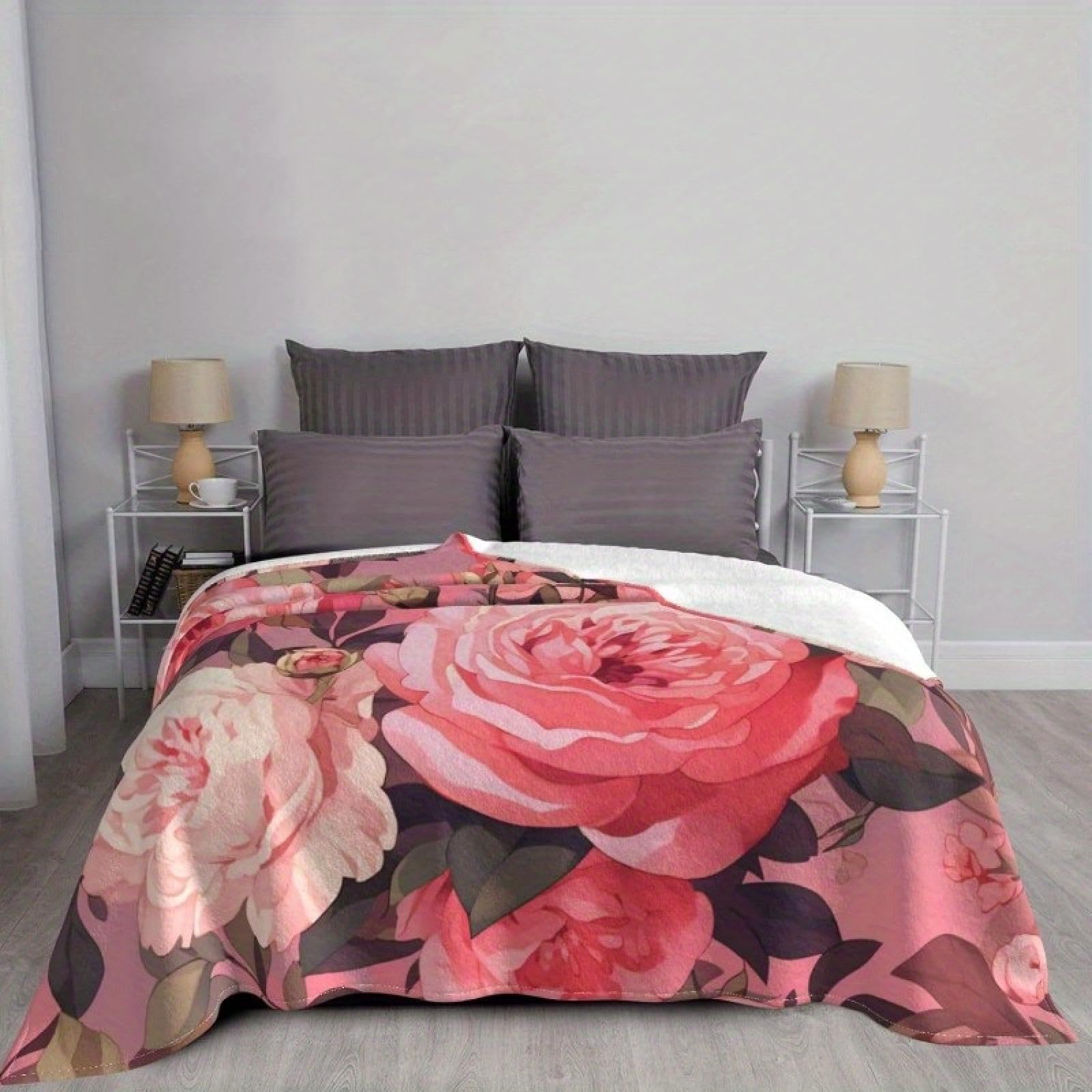 Couverture de Saint-Valentin pour Camping et Cinéma - Plaid Floral Rose de Voyage