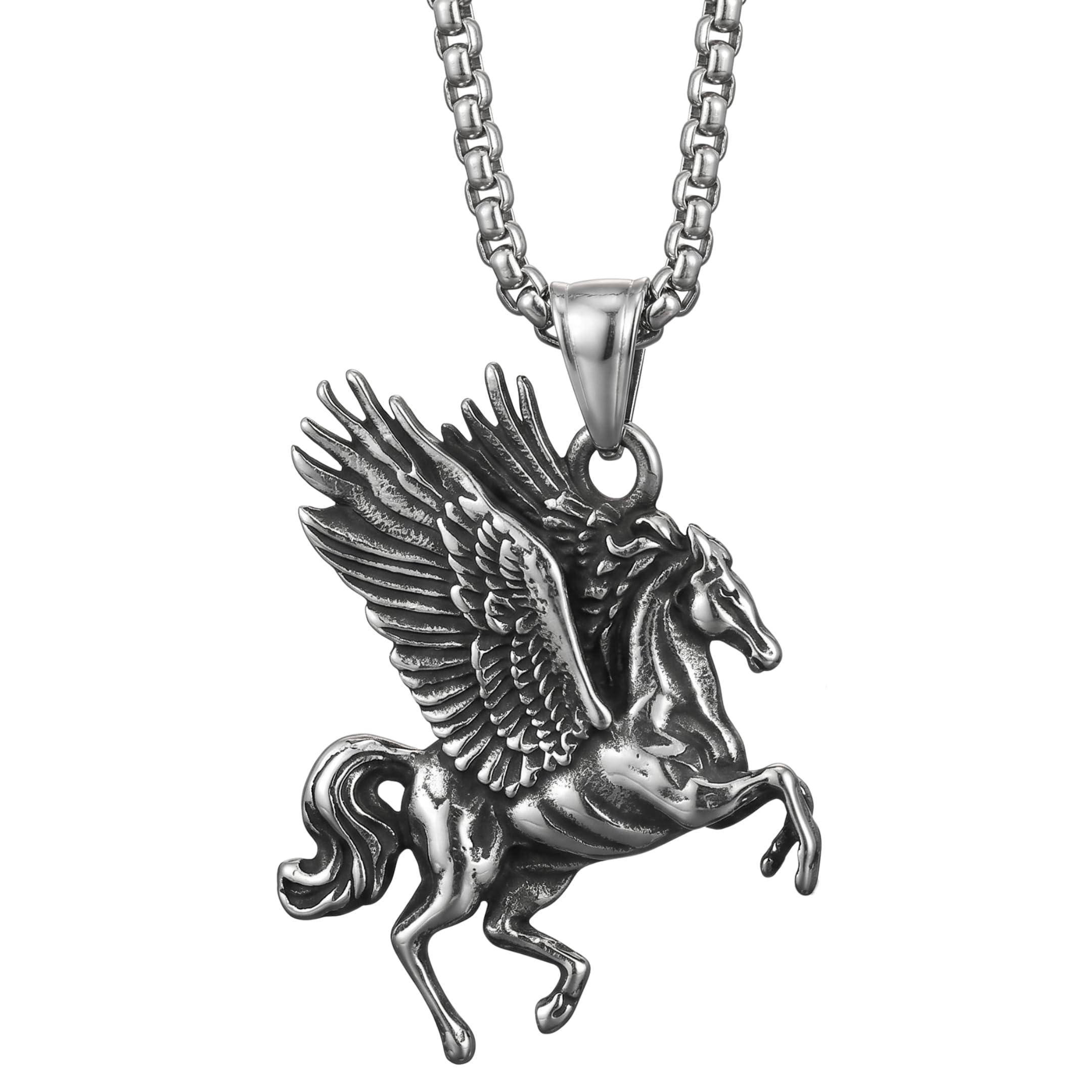 the men thing PEGASUS (T) - Pure Stainless Steel Pendant with Pure Stainless Steel 24inch Round Box Chain for Men, European trending Style for Men & Boy-picture-33