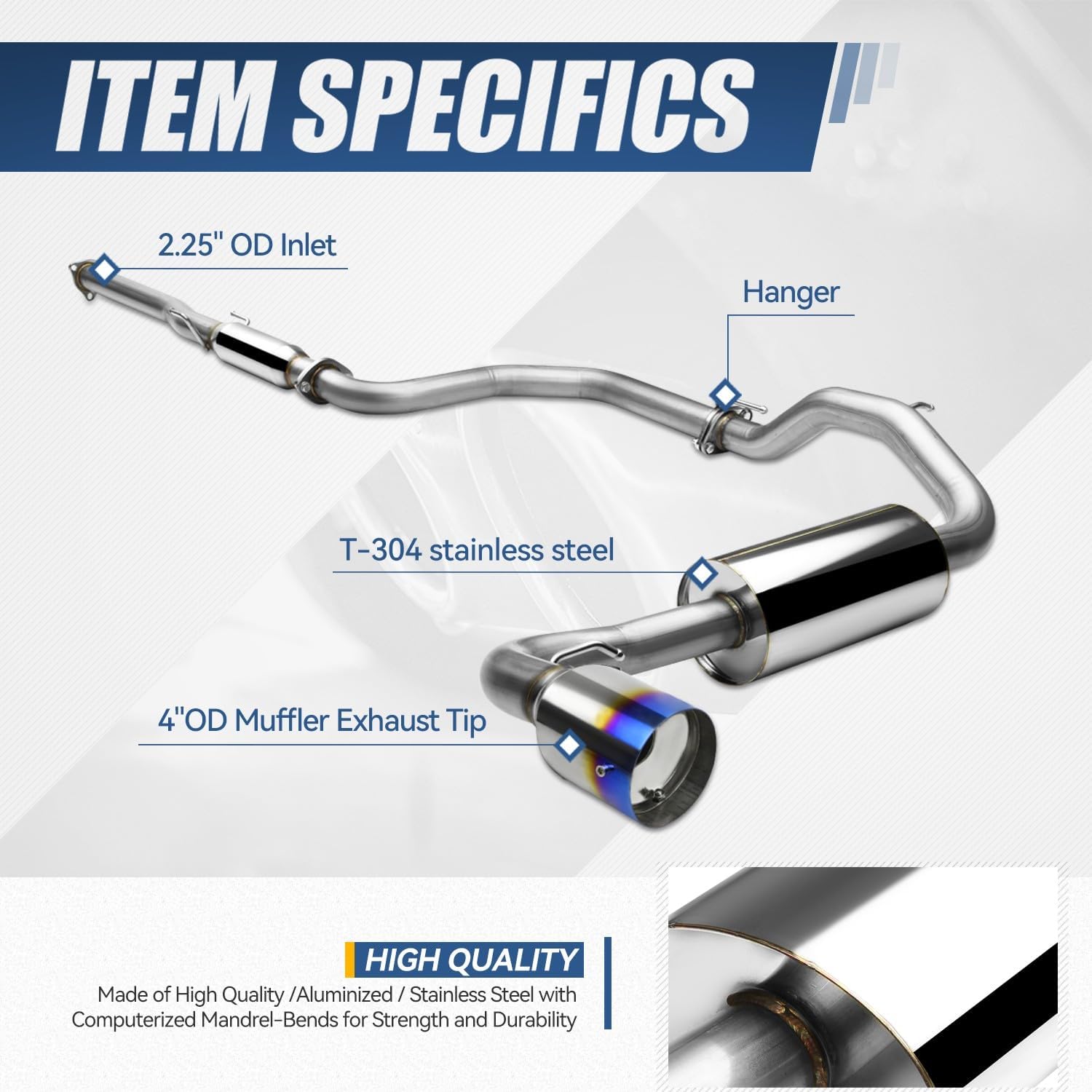Auto Dynasty 4 Inches Burnt Muffler Tip Catback Exhaust System Compatible with 1988-1991 Honda Civic 3-Door Hatchback, Stainless Steel