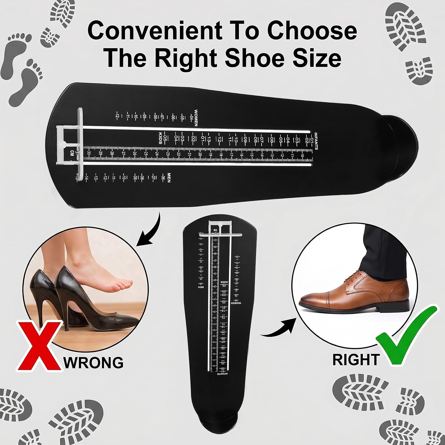 Gjinxi 2pcs Foot Measurement Device for Kids Adults Shoe Measuring Ruler Sizer Devices Black Scale Includes Soft Tape for Width Measurement Classic Foot Measure US EU Sizes for Buy Shoes Online Simply