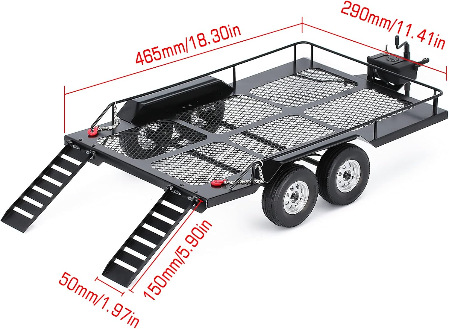 INJORA RC Metal Trailer Heavy-Duty Trailer with Four Tires for 1/10 RC Car Crawler Axial SCX10 90046 AXI03007 TRX-4 Redcat Gen8 : Toys & Games