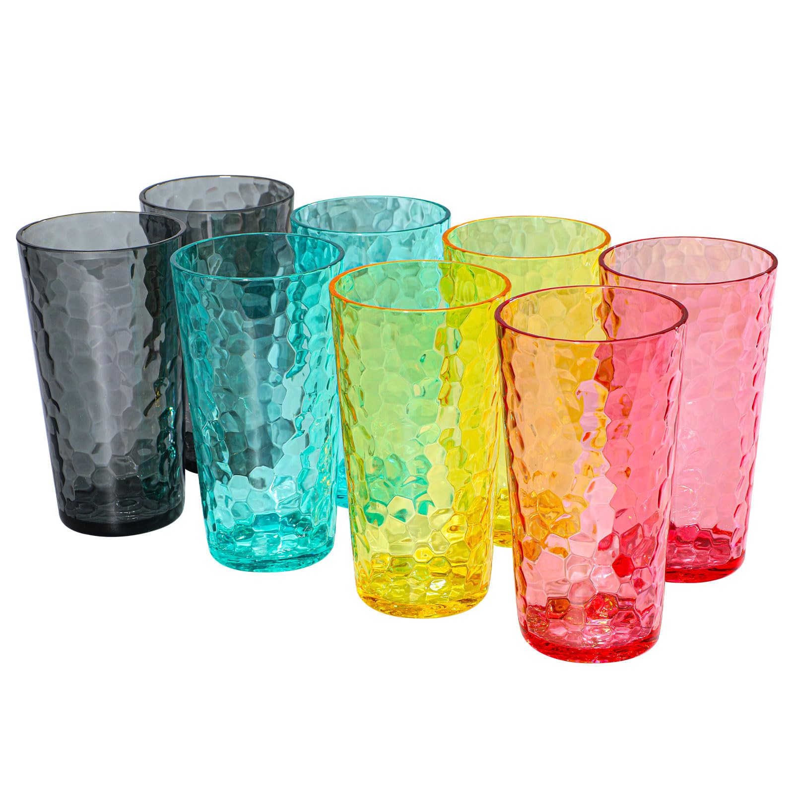 AKMQYM BPA-Free Plastic Tumblers 8 Pack (8x22oz) | Reusable Dishwasher Safe | Stackable Shatterproof Cups | Plastic Drinkware & Drinking Tumblers for Restaurant, Home, Party