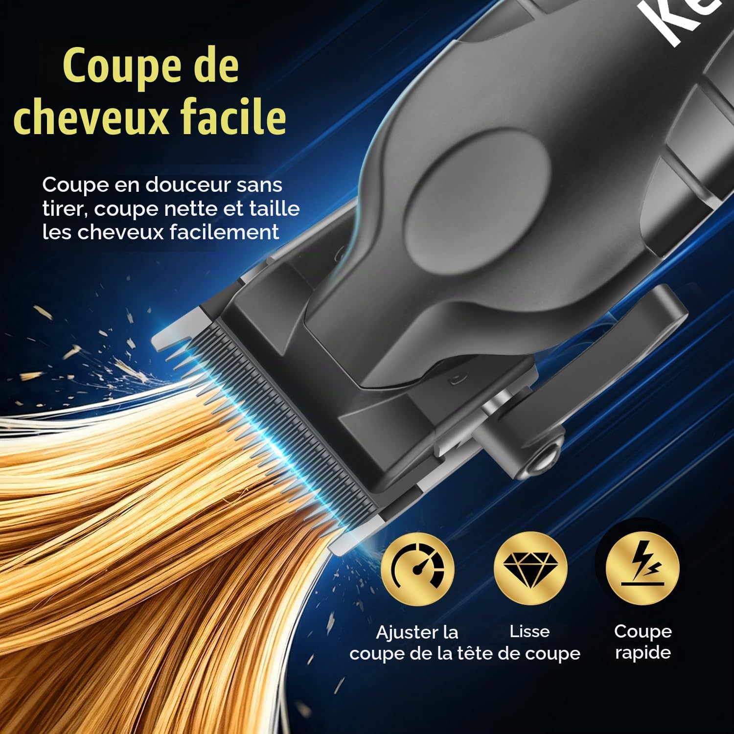 KEMEI Tondeuse à cheveux professionnelle sans fil, tondeuse de barbier complète avec lame T, kit électrique 9 guides, recharge USB, écran LED
