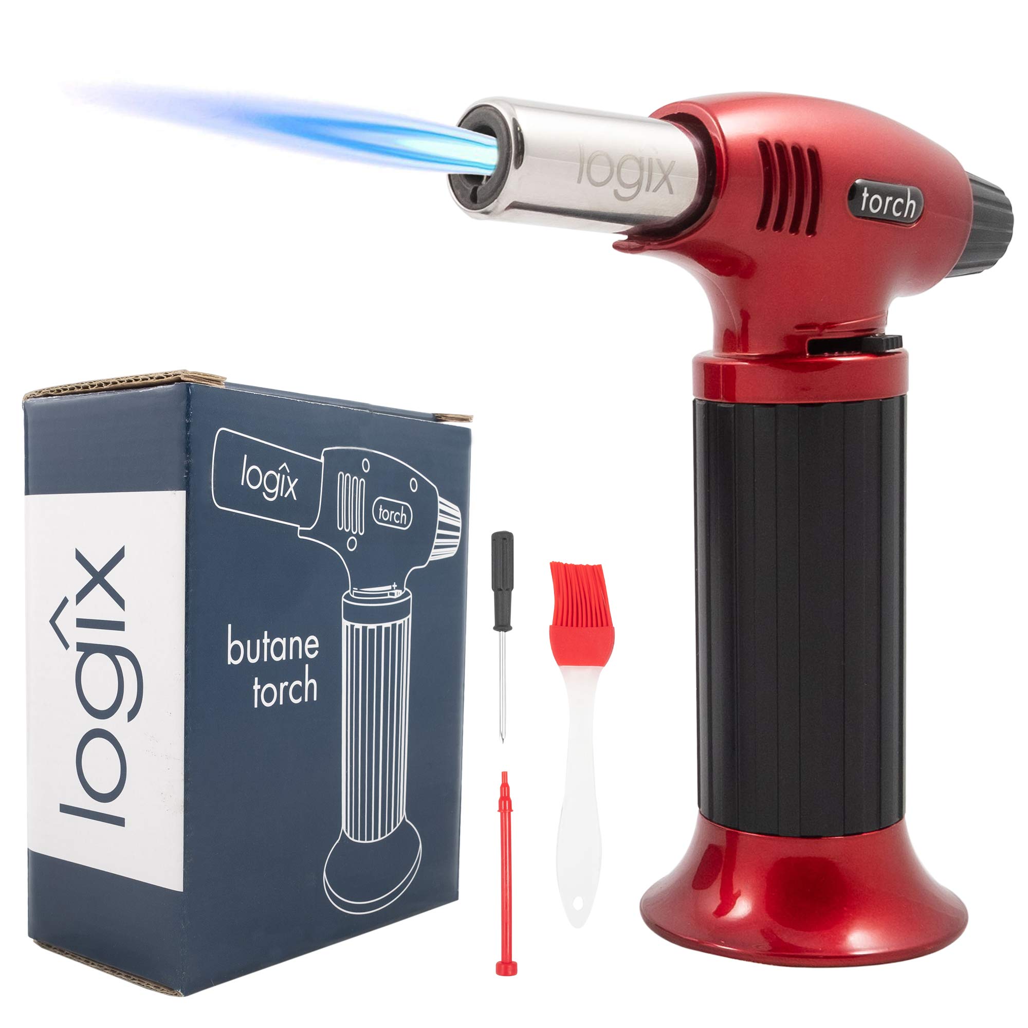 Logix 20911 Butane Torch Lighter, Kitchen Torch for Caramelizing, Searing, Refillable with Safety Lock, Adjustable Dual Flame