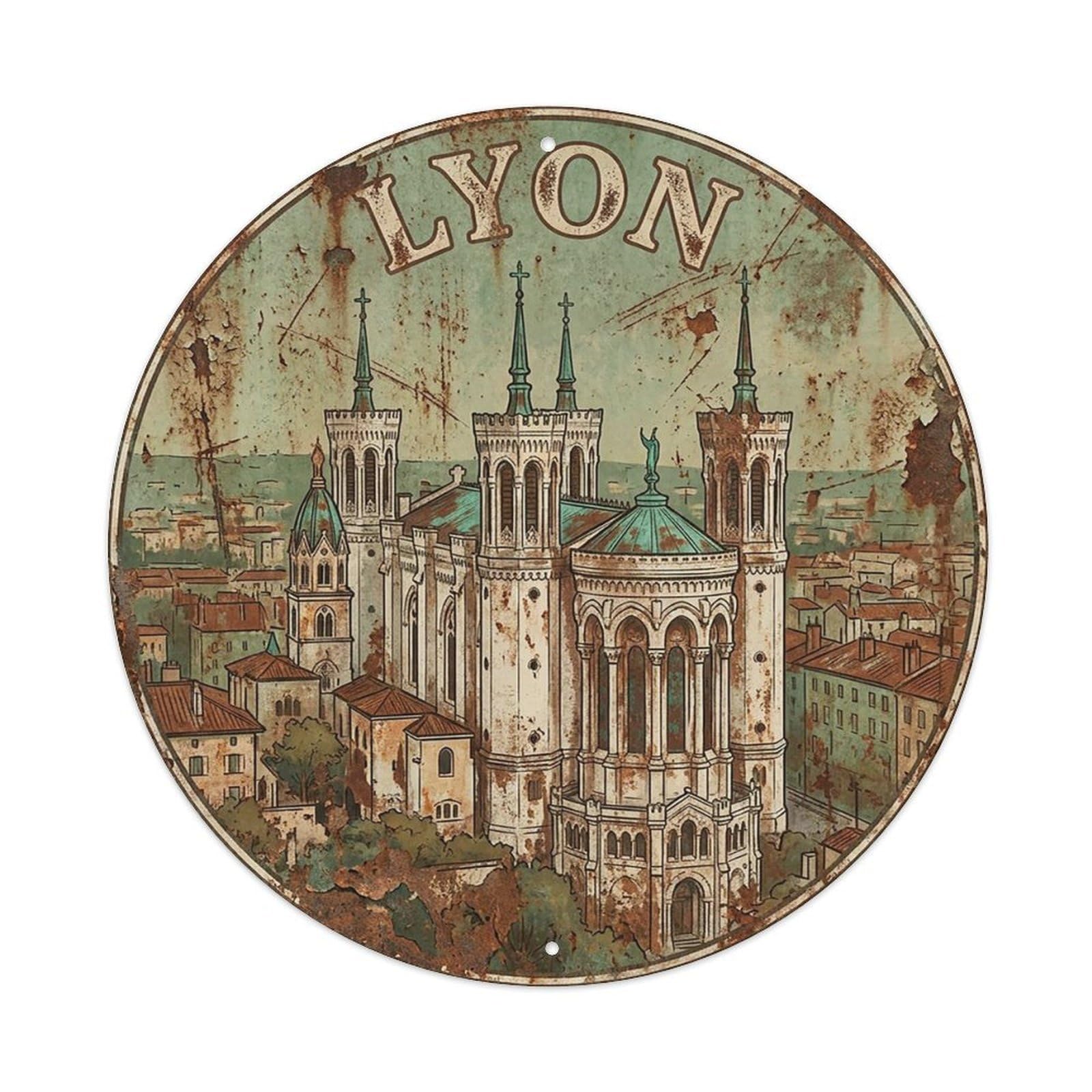 Retro Travel France Lyon Vintage Metal Tin Sign Plaque Wall Decor for Cafe, Club Bar, Office, Garden Metal Poster 8x8Inch