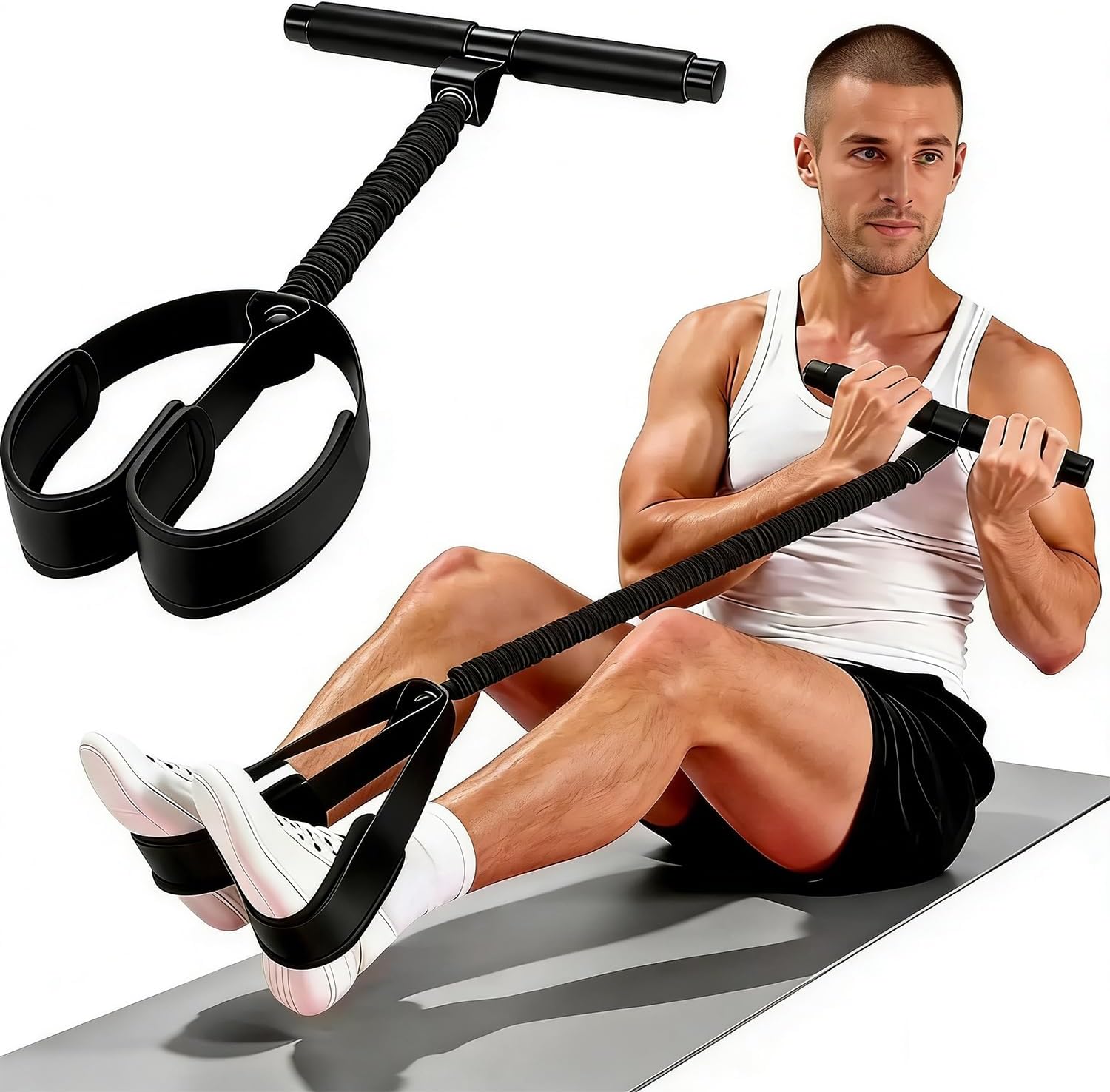 Upgraded Durable Pedal Resistance Band with Handle,Upgraded Exercise Equipment with Soft Foot Pedal for Sit Up,Sit Up Equipment for Home Gym Workout