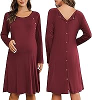 Vista 1 de Ekouaer - Camisón de manga larga para lactancia materna con botón