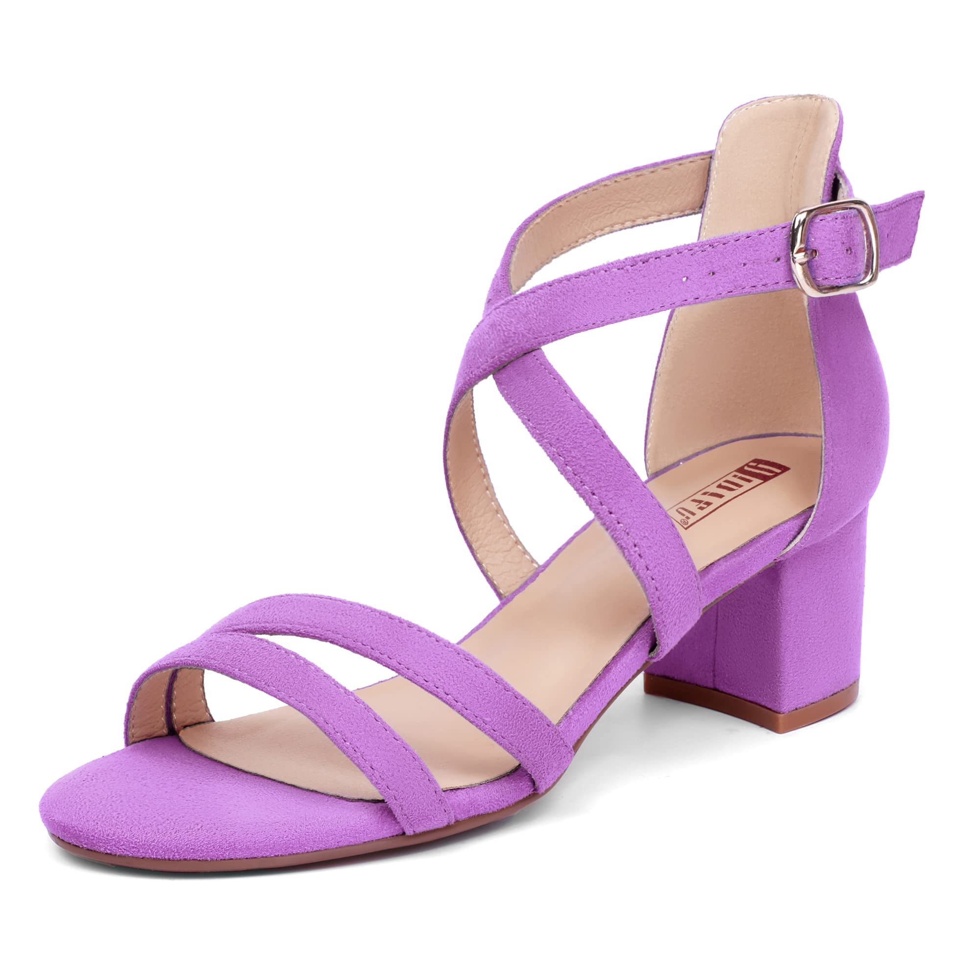 IDIFU Women's Block Low Chunky Heels Strappy Heeled Sandals | Comfortable Open Toe Ankle Strap Dress Shoes for Women Wedding Evening Bridal Prom